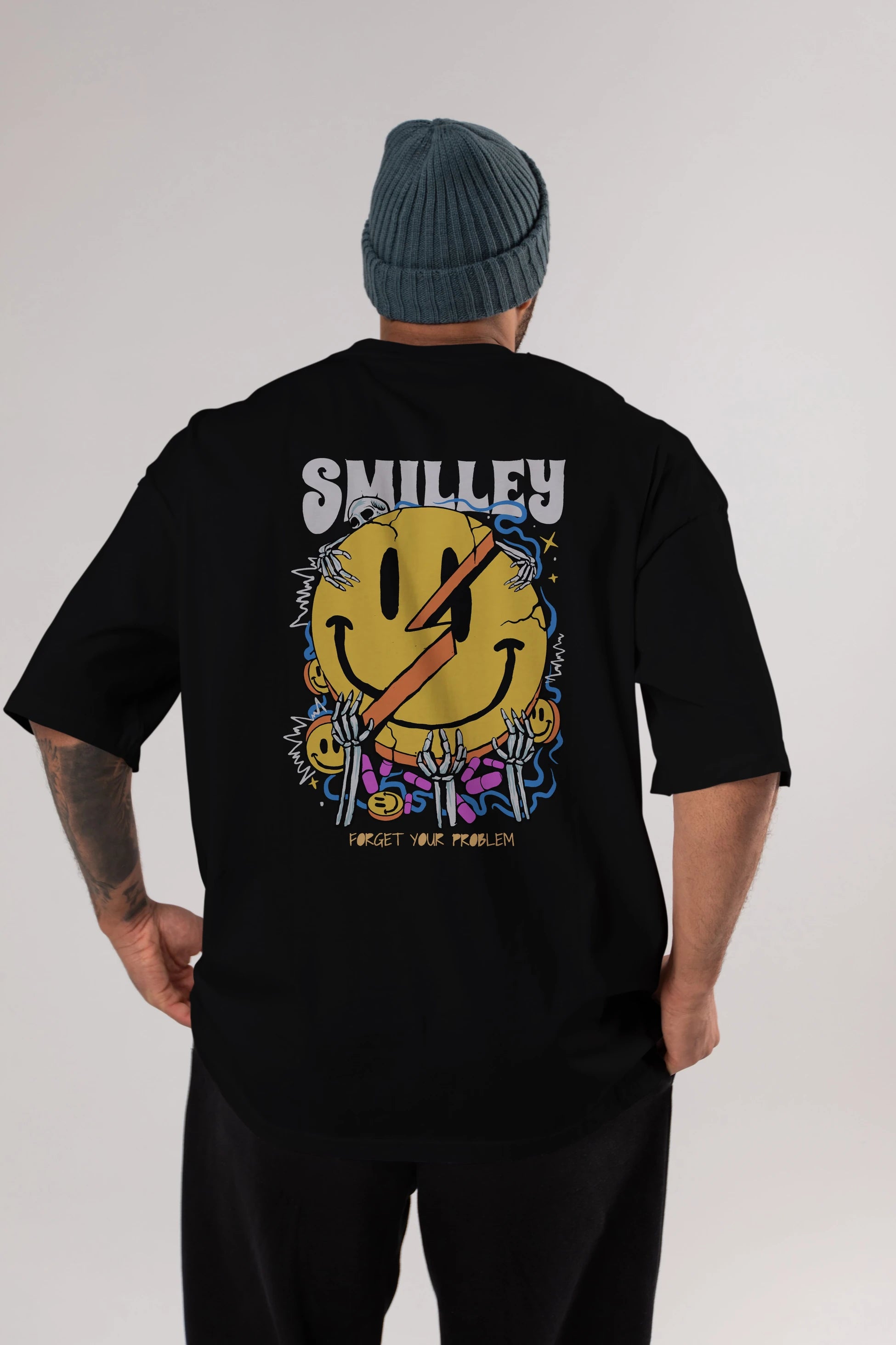Smilley Streetwear Arka Baskılı Oversize t-shirt Erkek Kadın Unisex