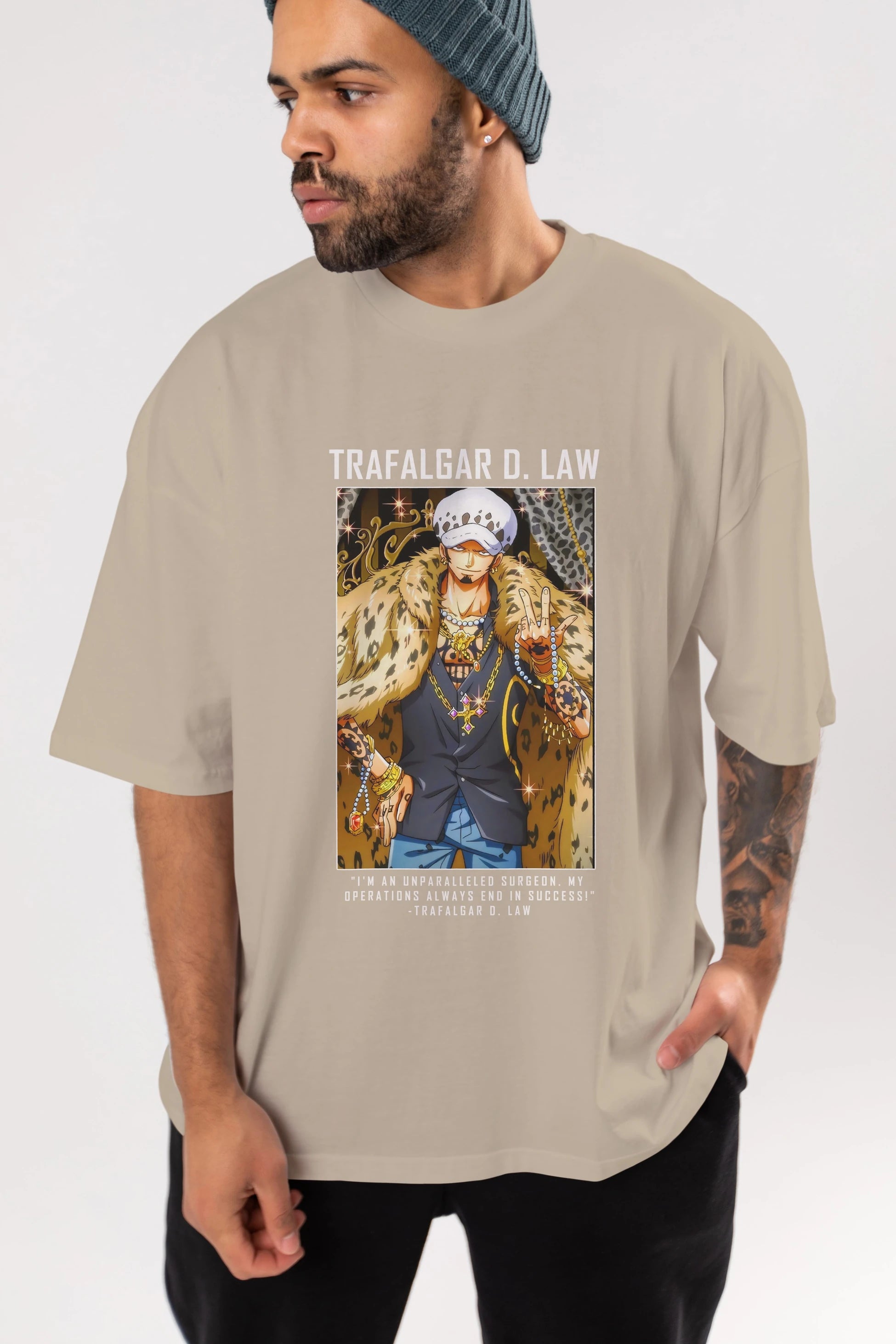 Trafalgar D. Water Law 2 Anime Ön Baskılı Oversize t-shirt Erkek Kadın Unisex