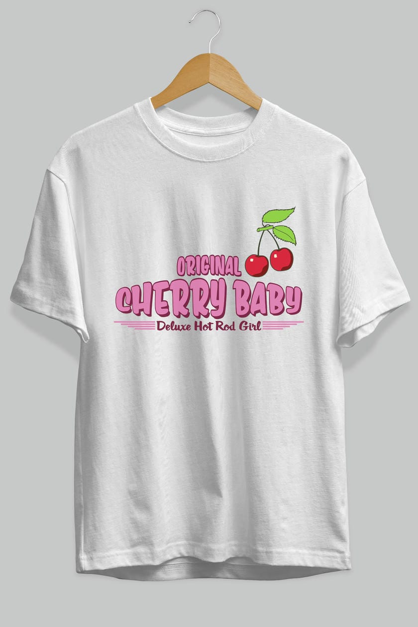 Cherry Baby Ön Baskılı Oversize t-shirt Erkek Kadın Pamuk Bisiklet Yaka tişort
