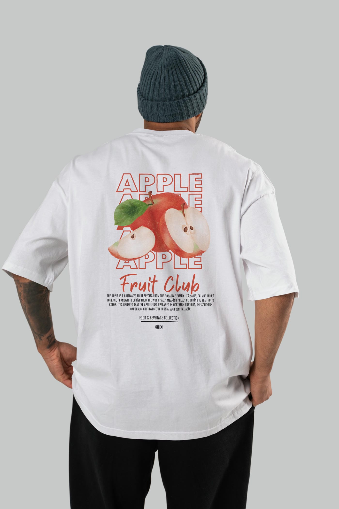 Apple Arka Baskılı Oversize t-shirt Erkek Kadın Pamuk Bisiklet Yaka tişort