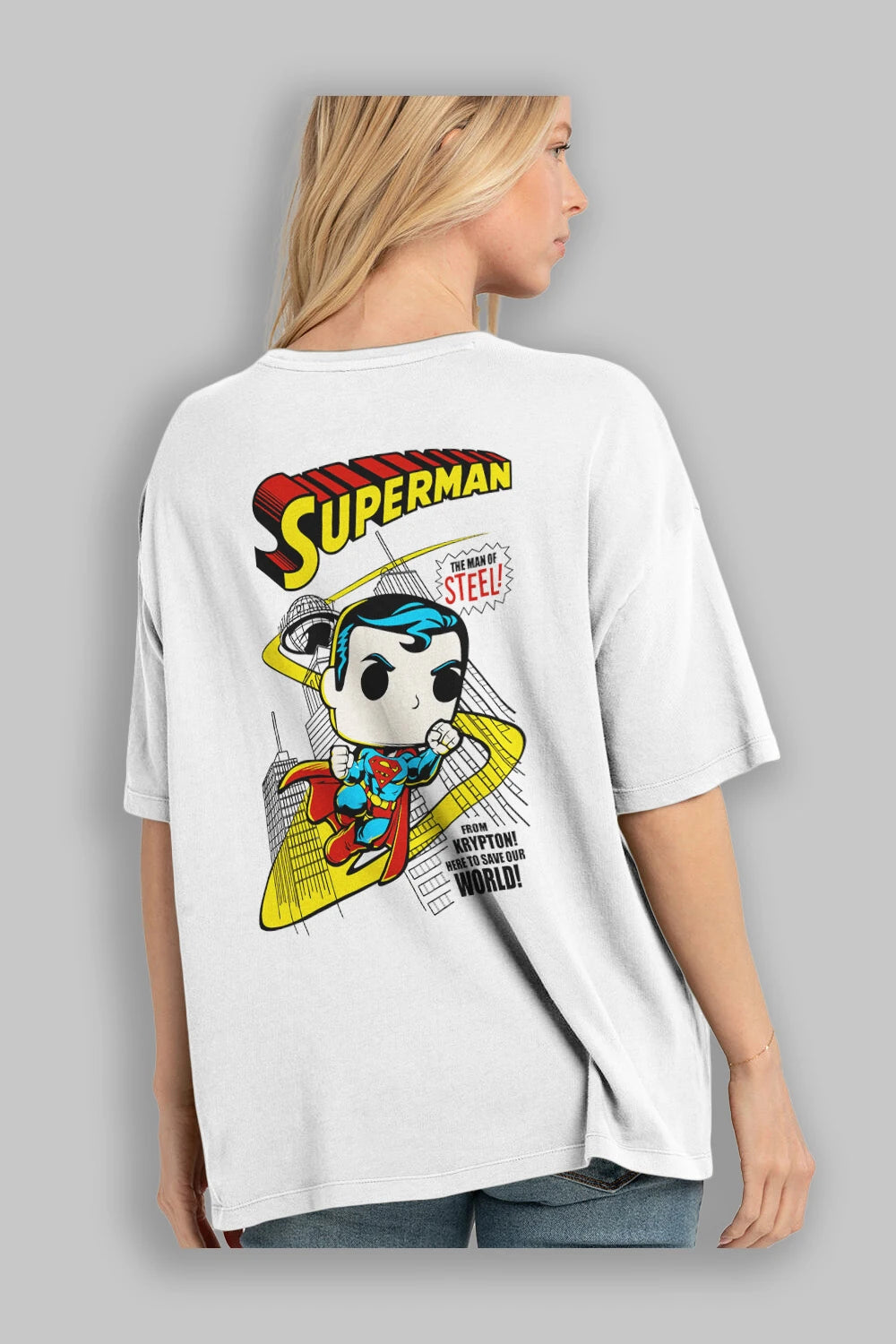 Superman (2) Arka Baskılı Oversize t-shirt Erkek Kadın Unisex %100 Pamuk Bisiklet Yaka tişort