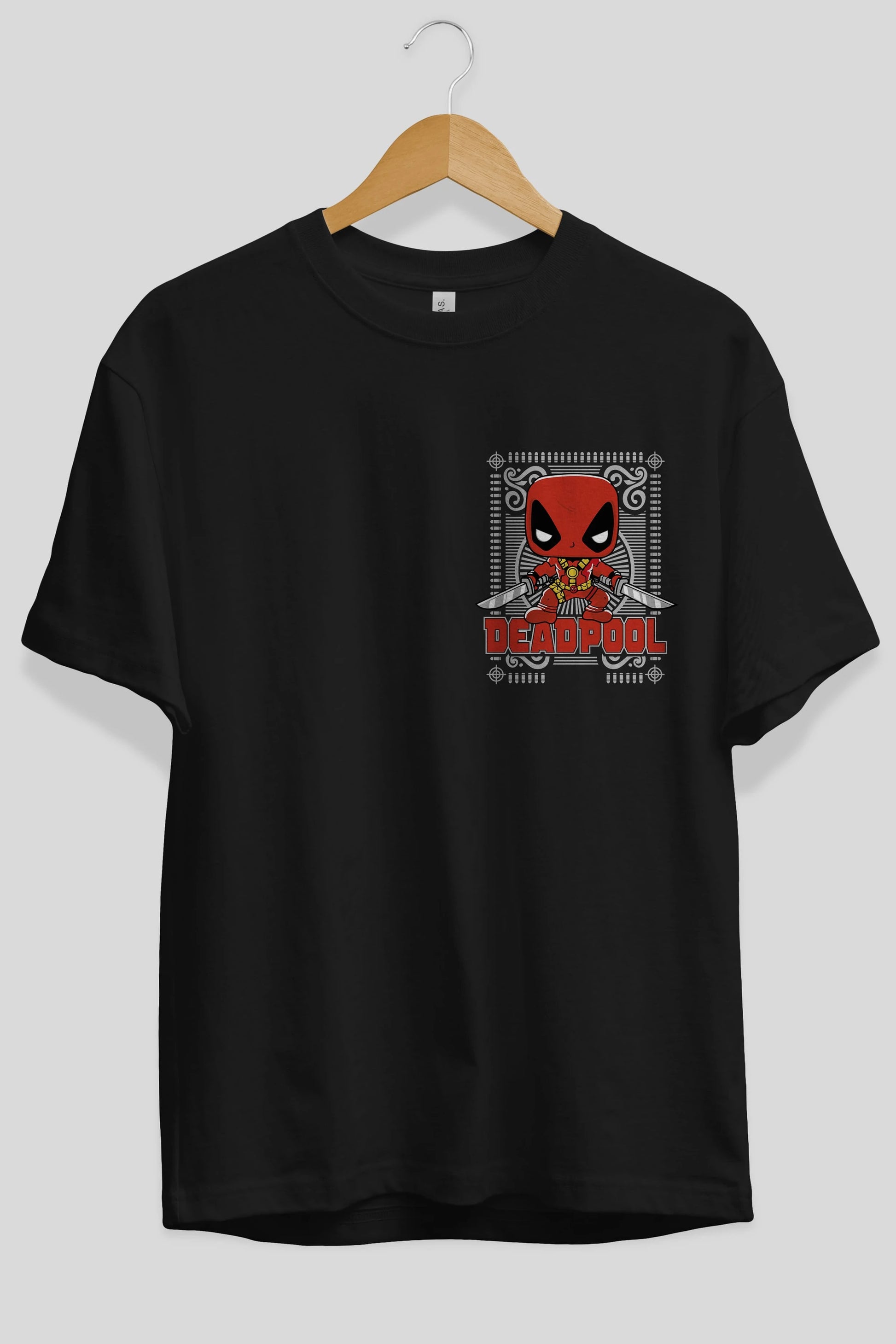 Deadpool (17) Ön Sol Baskılı Oversize t-shirt Erkek Kadın Unisex %100 Pamuk Bisiklet Yaka tişort