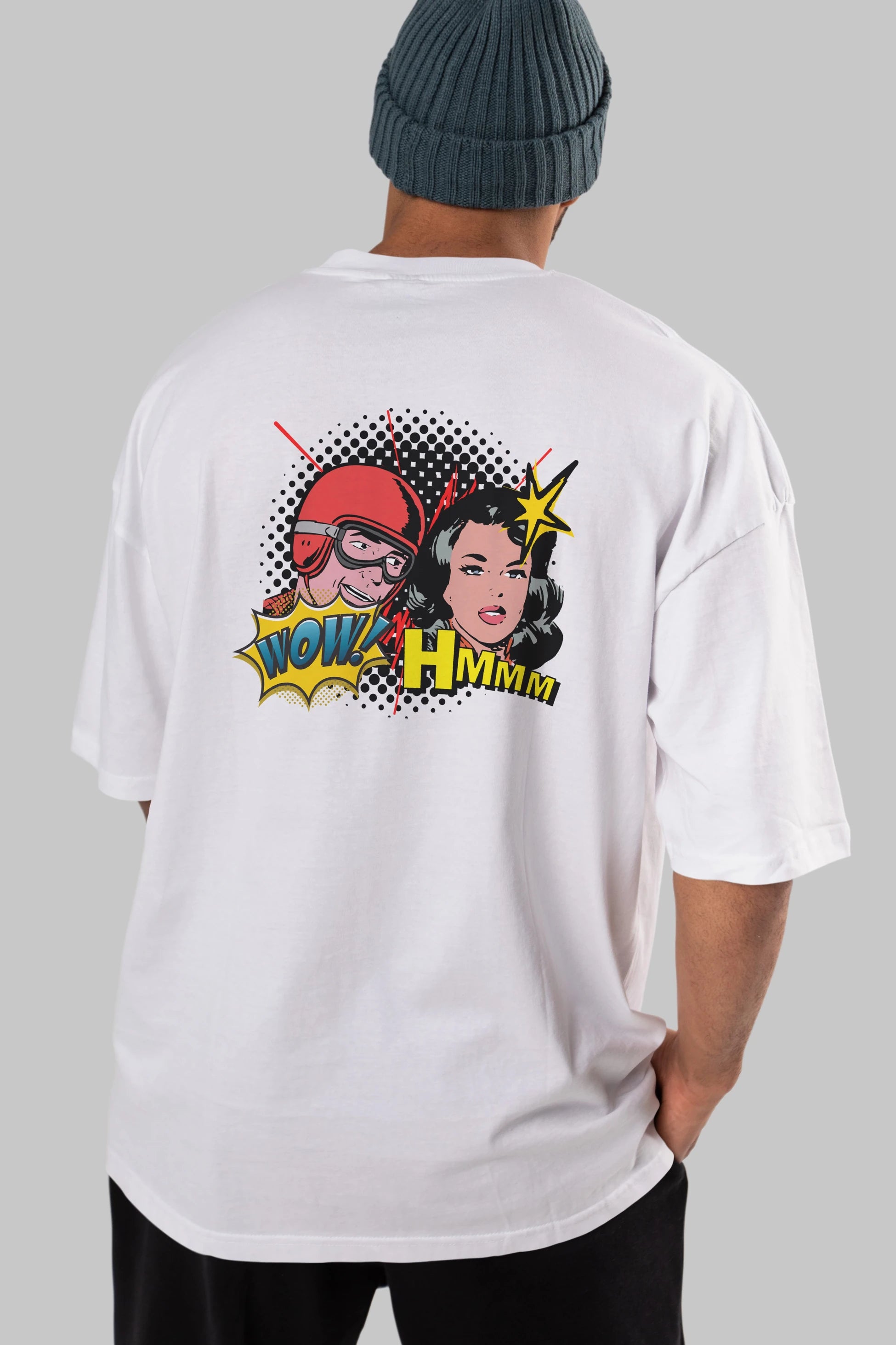Comic Wow Yazılı Arka Baskılı Oversize t-shirt Erkek Kadın Unisex