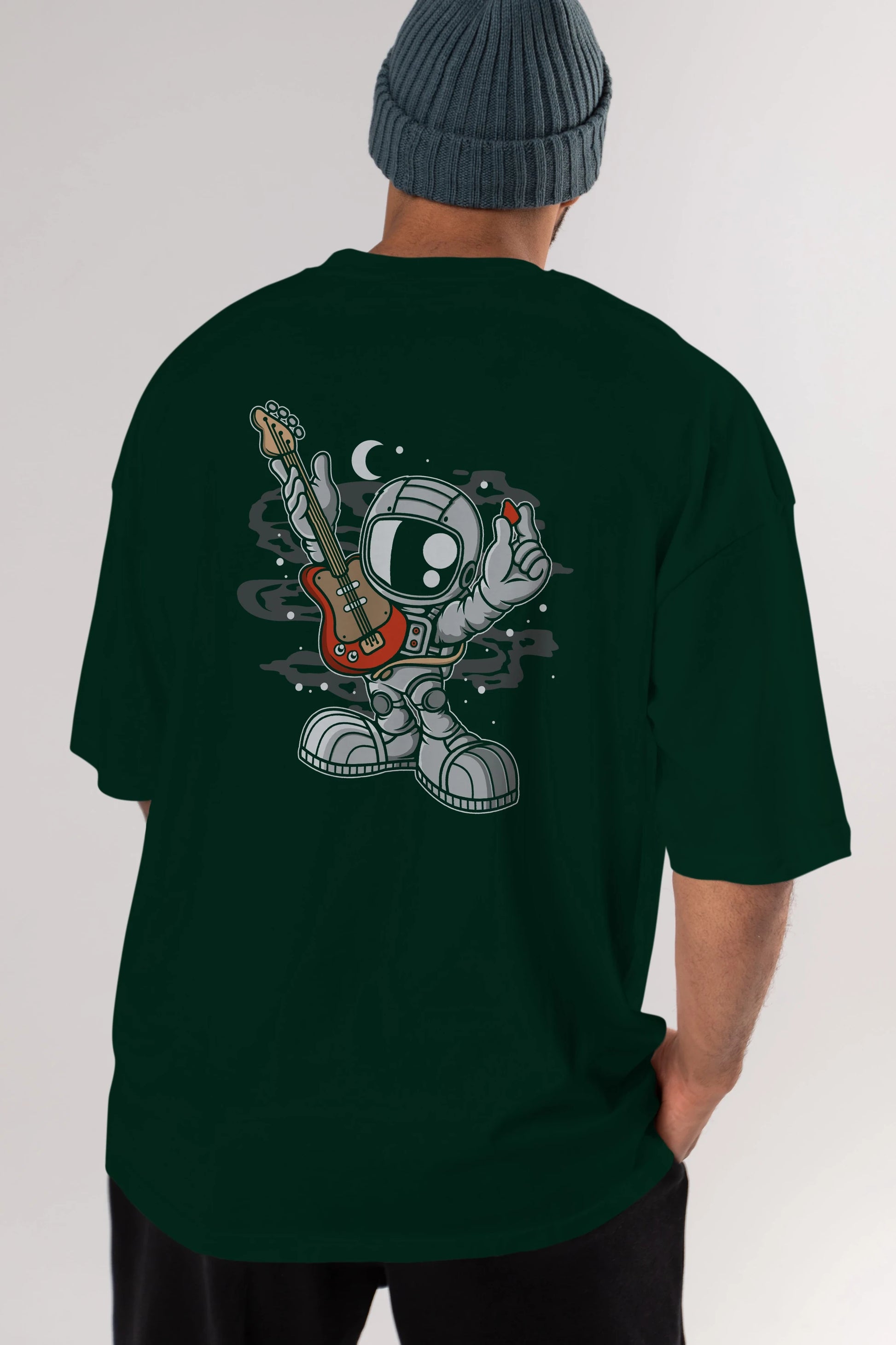 Astronaut Guitar Arka Baskılı Oversize t-shirt Erkek Kadın Unisex