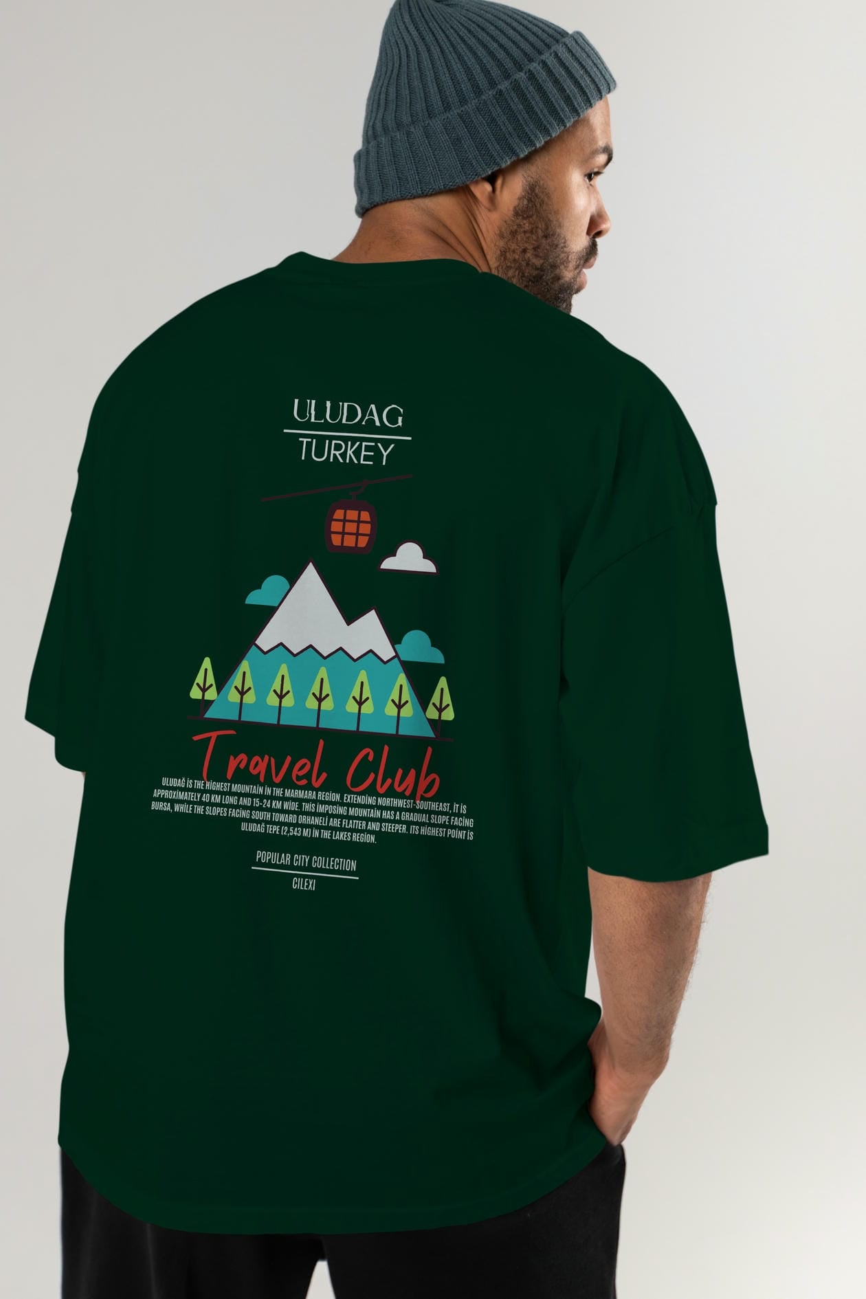 Uludağ Turkey Arka Baskılı Oversize t-shirt Erkek Kadın Pamuk Bisiklet Yaka tişort