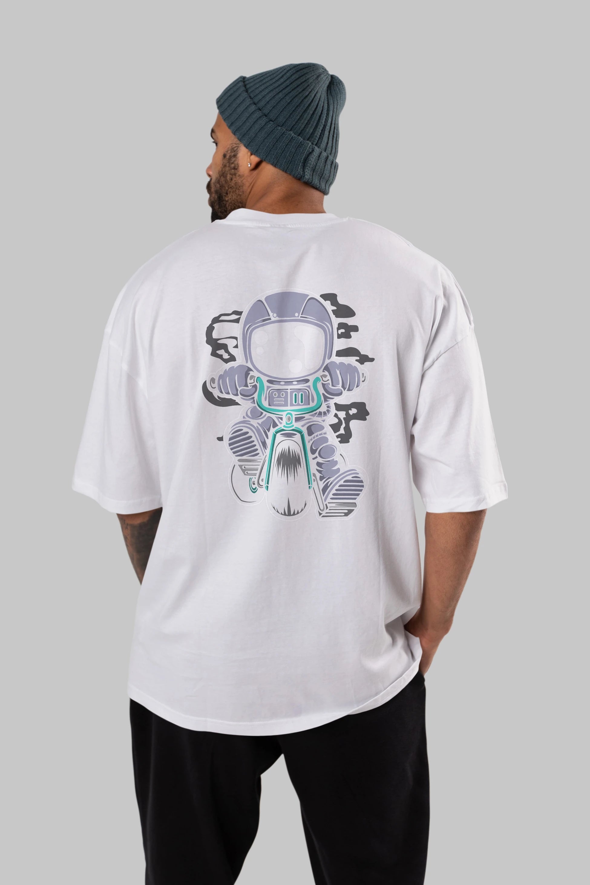 Astronaut Biker Arka Baskılı Oversize t-shirt Erkek Kadın Unisex