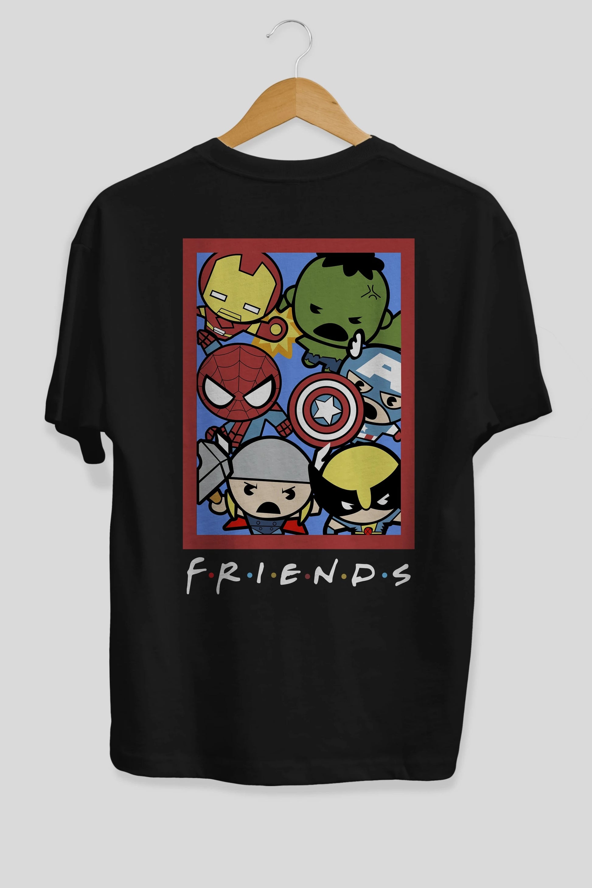 Friends Avenger Arka Baskılı Oversize t-shirt Erkek Kadın Unisex %100 Pamuk Bisiklet Yaka tişort