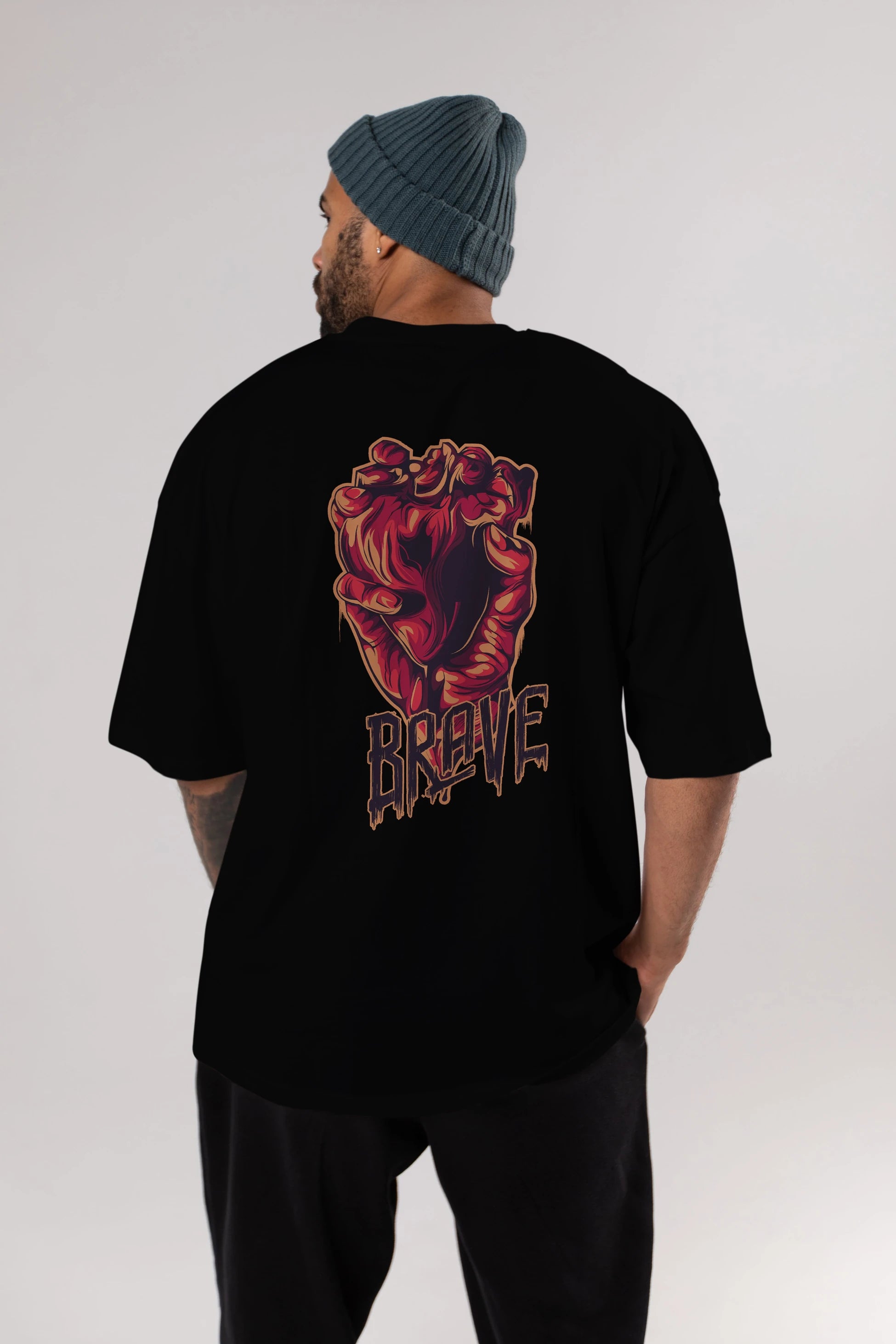 Brave Streetwear Arka Baskılı Oversize t-shirt Erkek Kadın Unisex