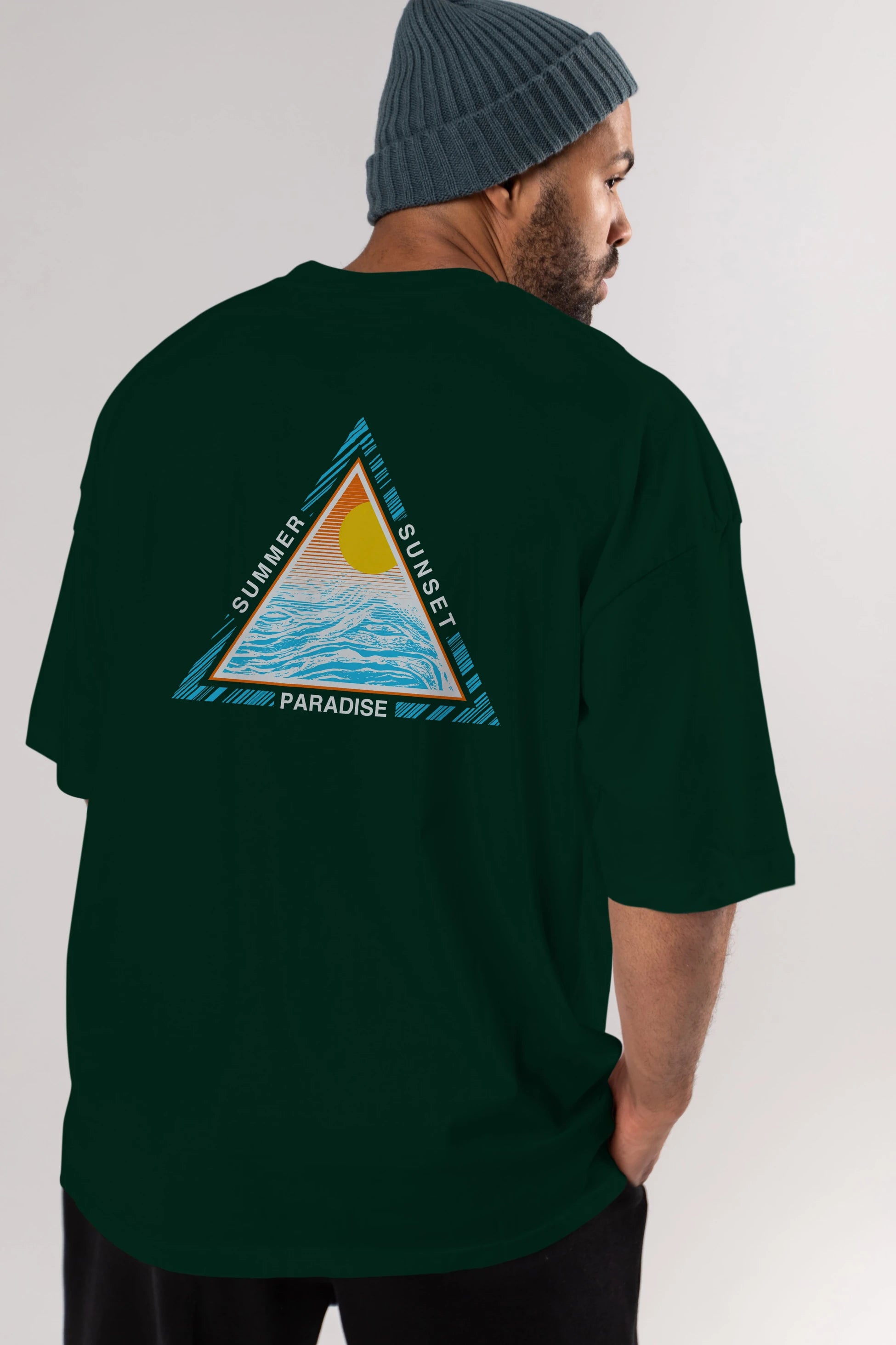 Summer Sunset Paradise Arka Baskılı Oversize t-shirt Erkek Kadın Unisex