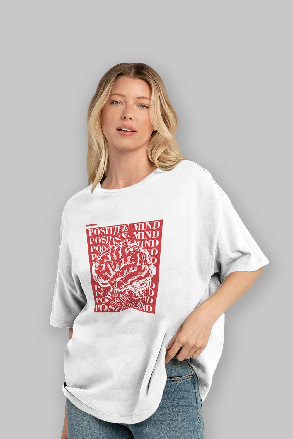 Positive Mind Ön Baskılı Oversize t-shirt Erkek Kadın Unisex