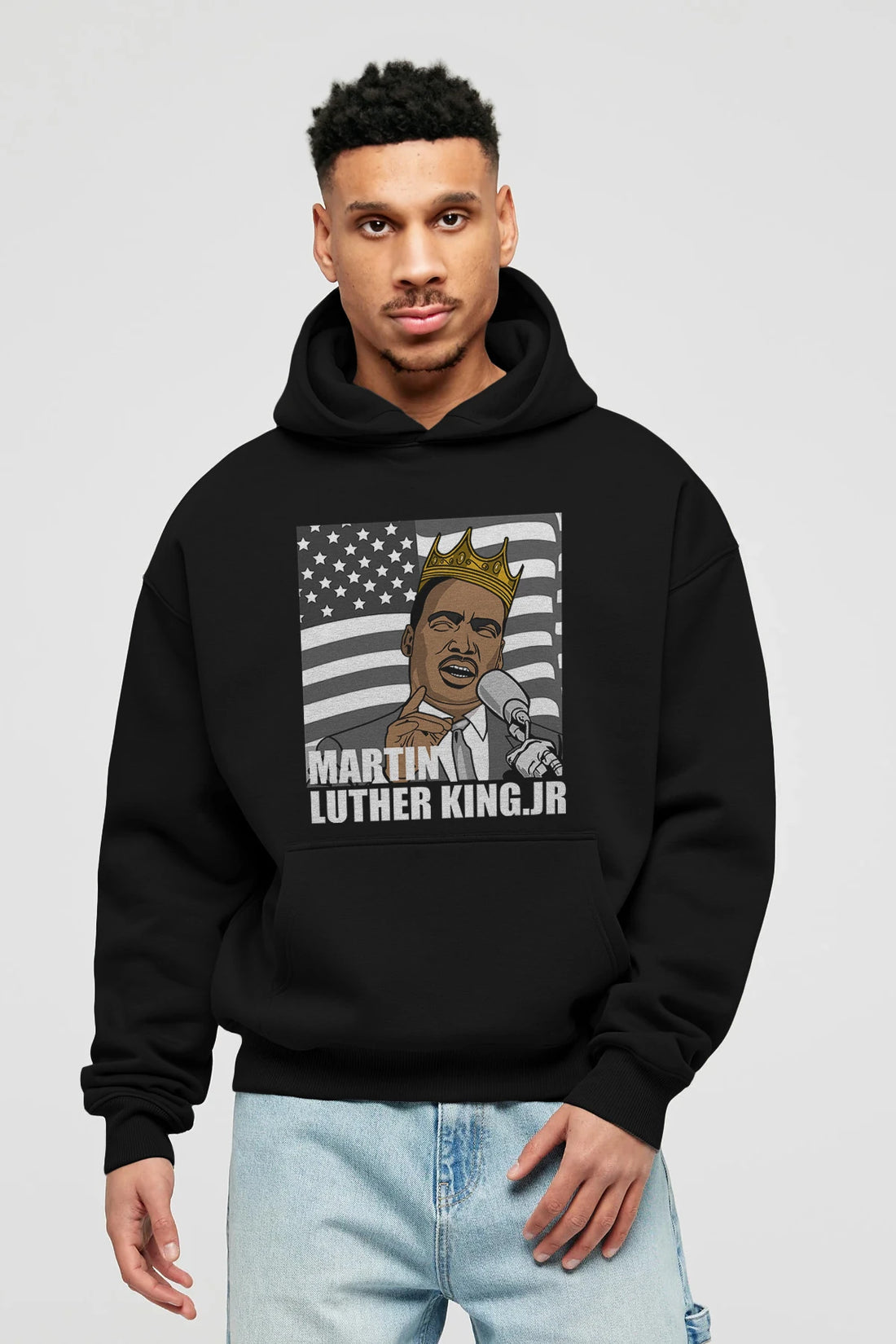 Luther King Ön Baskılı Hoodie Oversize Kapüşonlu Sweatshirt Erkek Kadın Unisex