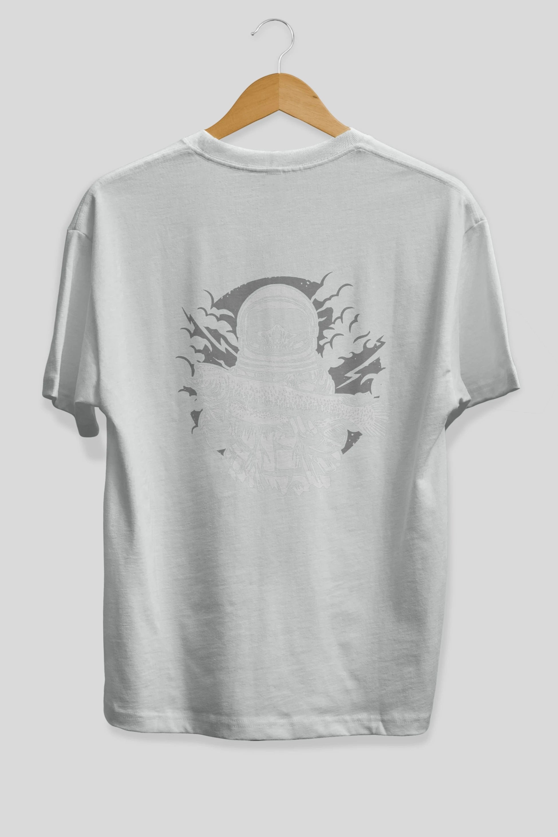 Astronaut Fishing Arka Baskılı Oversize t-shirt Erkek Kadın Unisex %100 Pamuk