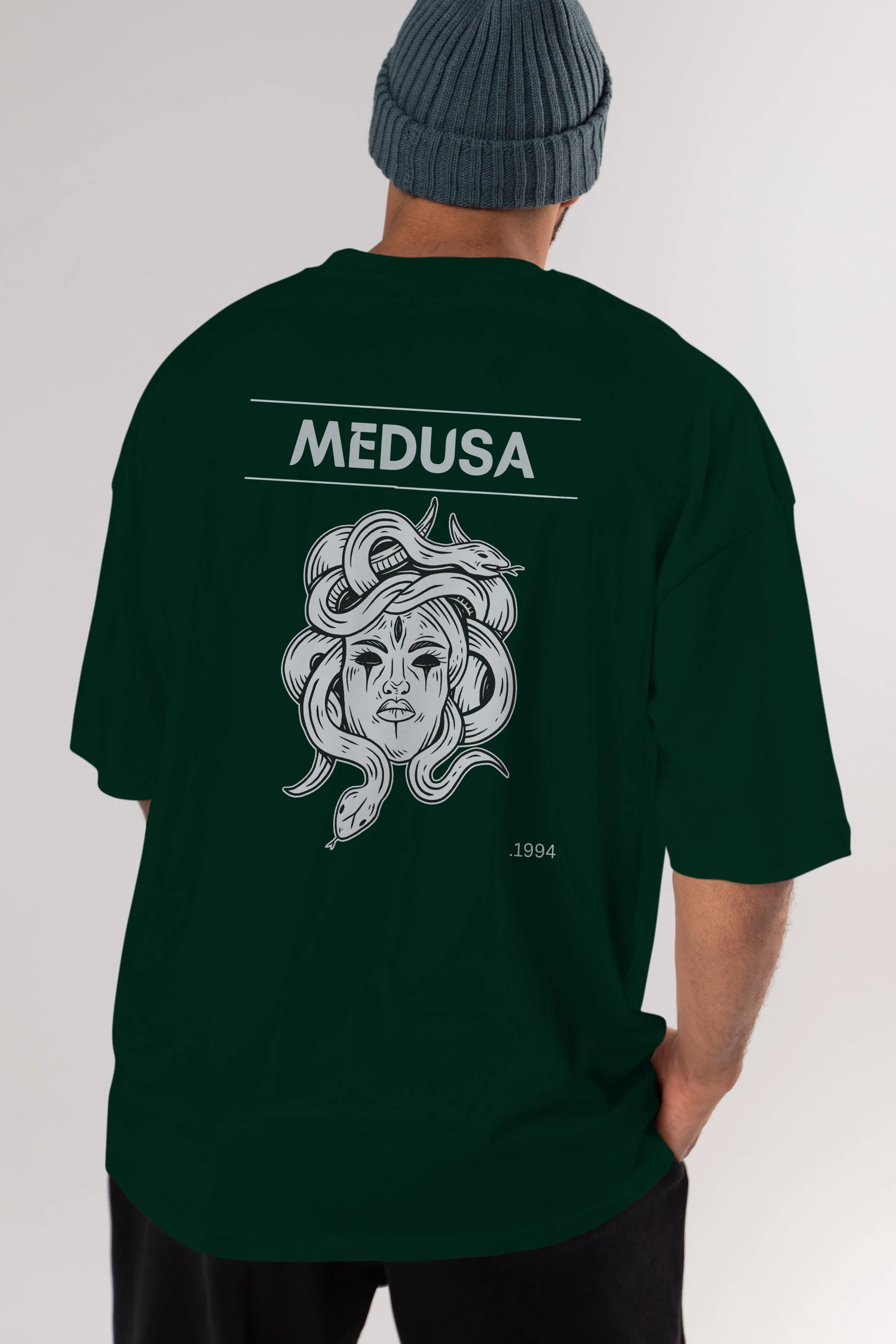 Medusa Arka Baskılı Oversize t-shirt Erkek Kadın Unisex