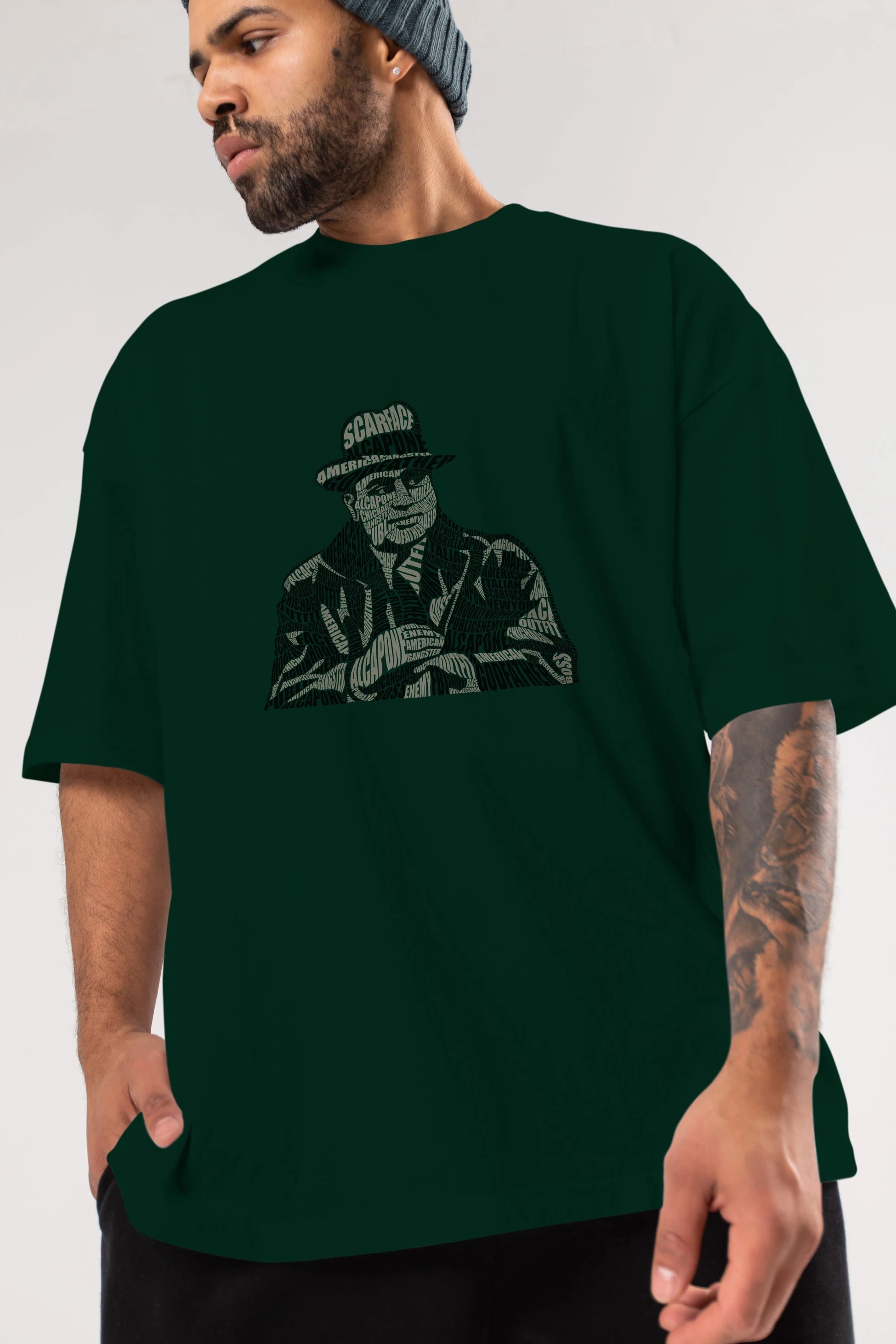 Al Capone Calligram Ön Baskılı Oversize t-shirt %100 pamuk Erkek Kadın Unisex