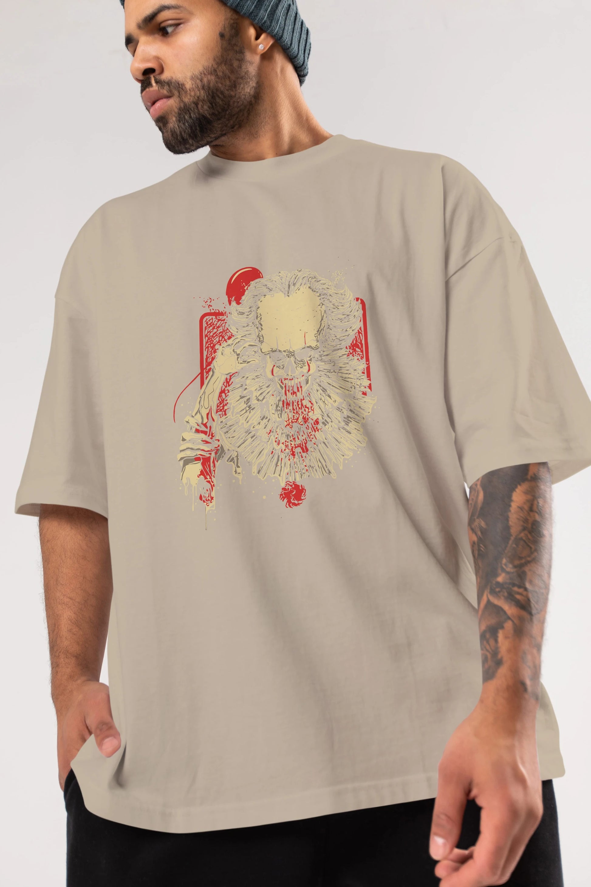 it (2) Ön Baskılı Oversize t-shirt Erkek Kadın Unisex %100 Pamuk Bisiklet Yaka tişort