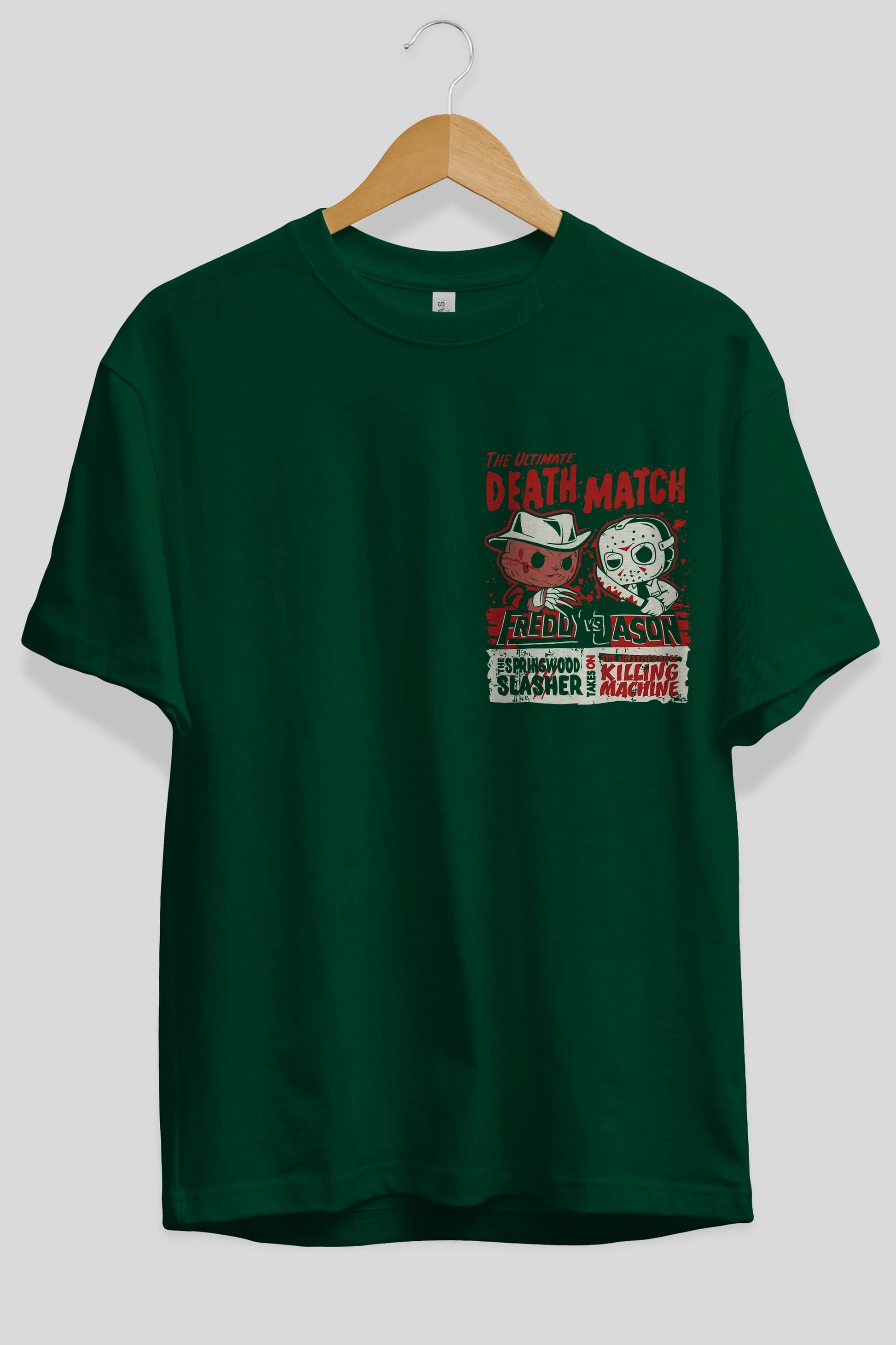 Freddy vs Jason Ön Sol Baskılı Oversize t-shirt Erkek Kadın Unisex %100 Pamuk Bisiklet Yaka tişort