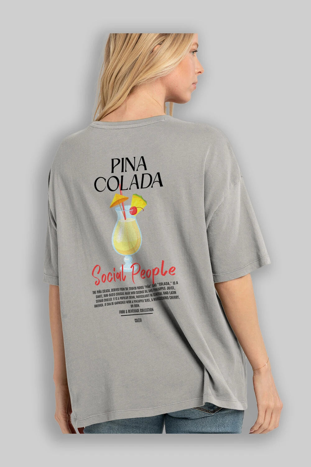 Pına Colada Kokteyl Serisi Baskılı Oversize t-shirt Erkek Kadın Unisex %100 Pamuk Bisiklet Yaka tişort