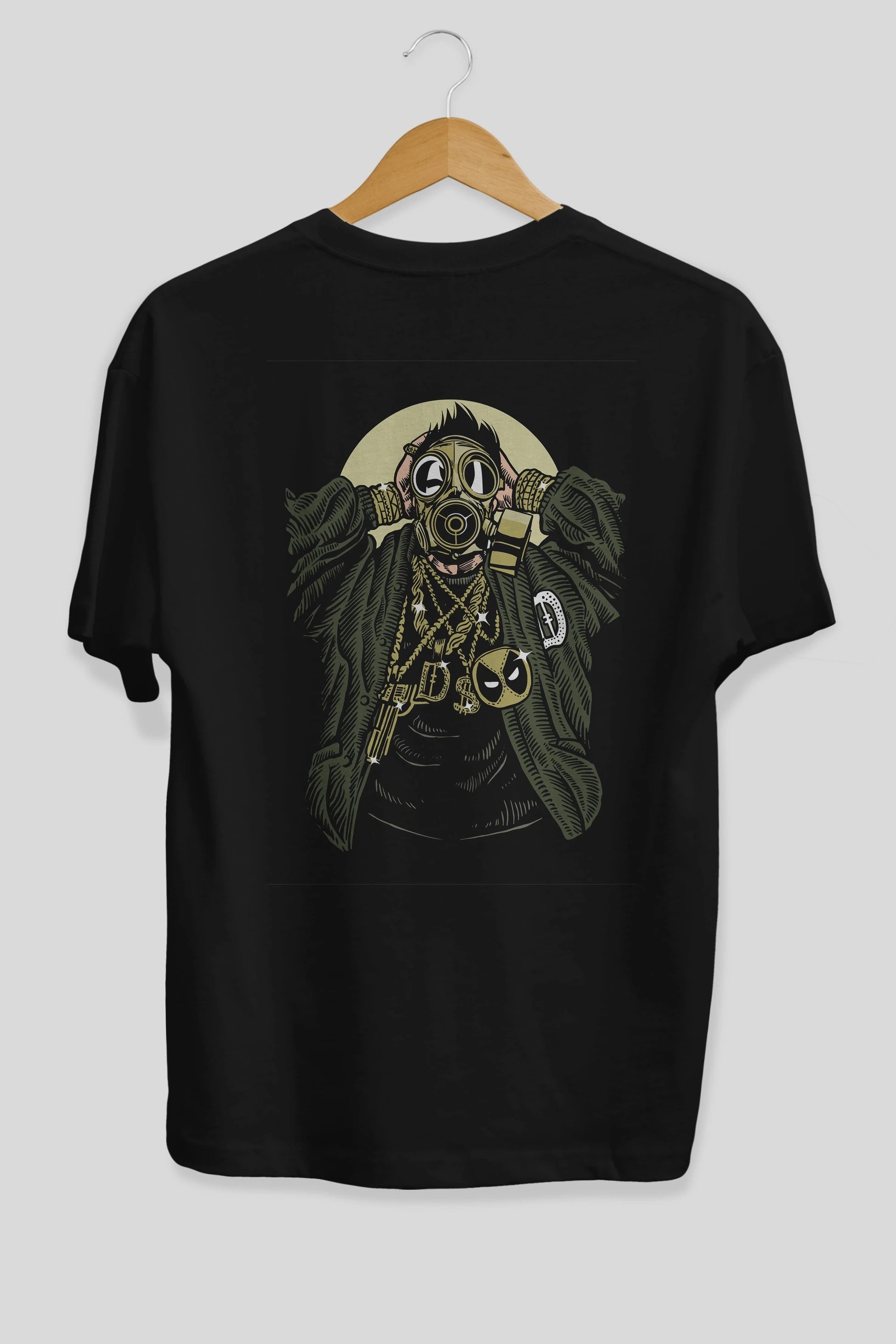 Gasmask Gangsta Arka Baskılı Oversize t-shirt Erkek Kadın Unisex %100 Pamuk