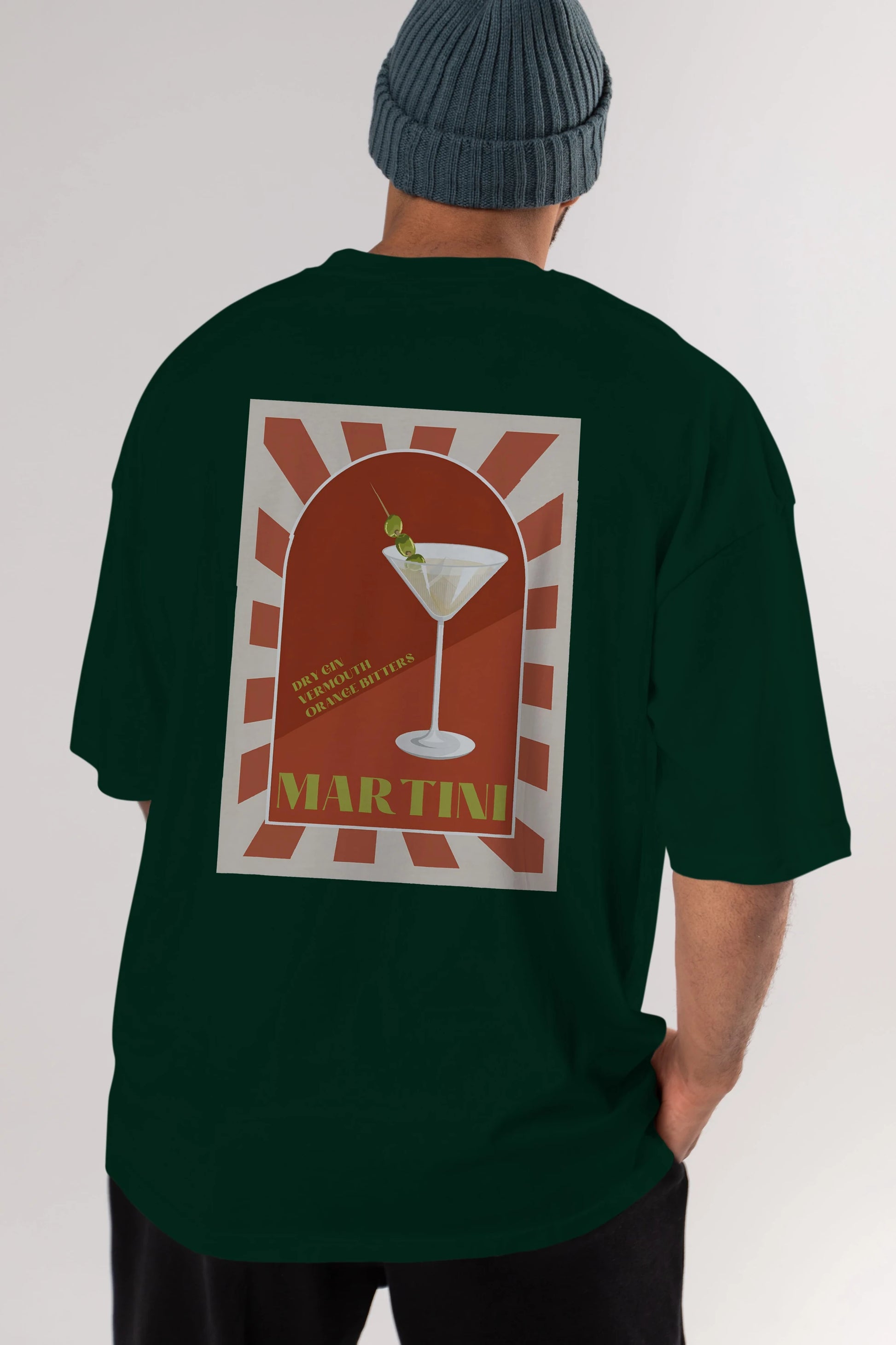 Martini 2 Arka Baskılı Oversize t-shirt Erkek Kadın Unisex %100 Pamuk Bisiklet Yaka tişort