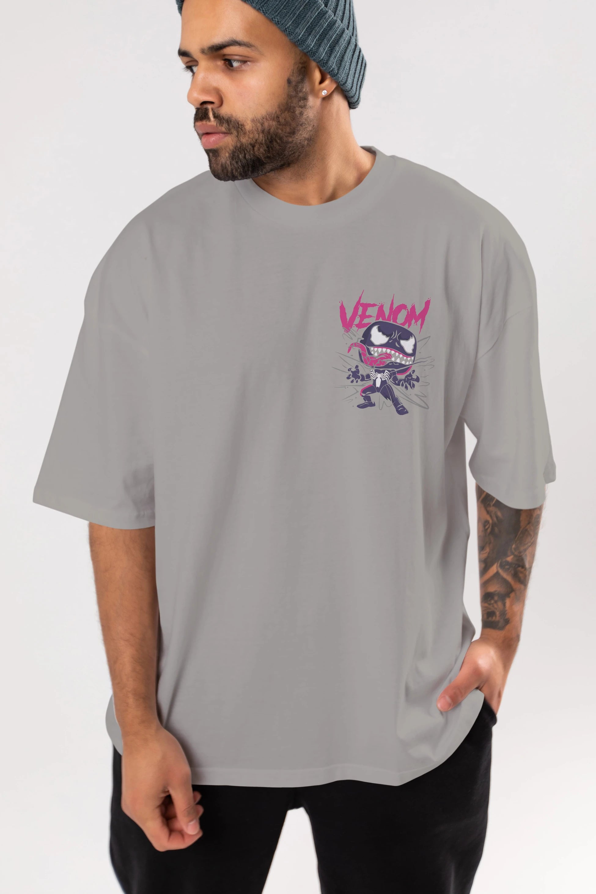 Venom (20) Ön Sol Baskılı Oversize t-shirt Erkek Kadın Unisex %100 Pamuk Bisiklet Yaka tişort