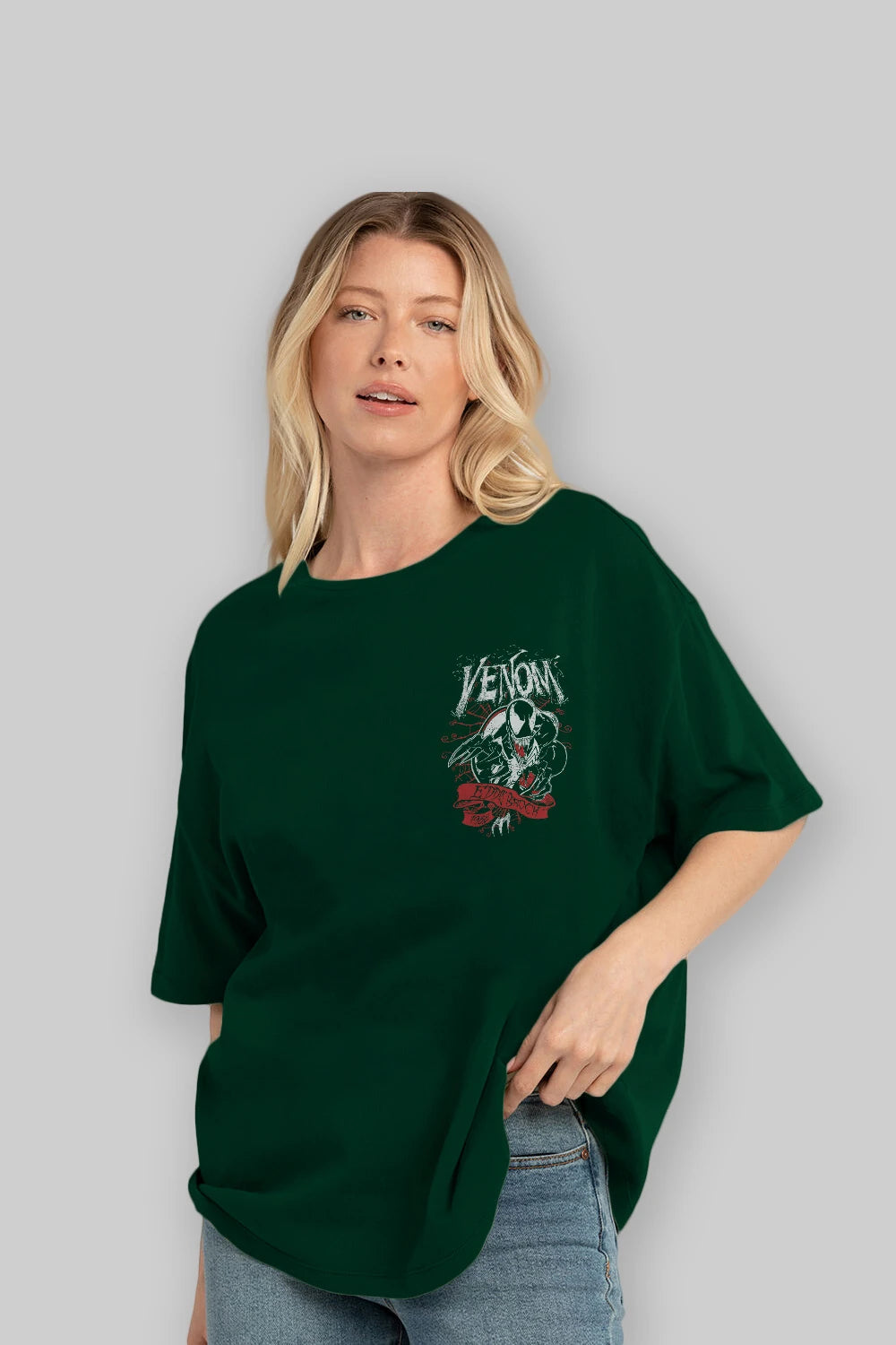 Venom (11) Ön Sol Baskılı Oversize t-shirt Erkek Kadın Unisex %100 Pamuk Bisiklet Yaka tişort