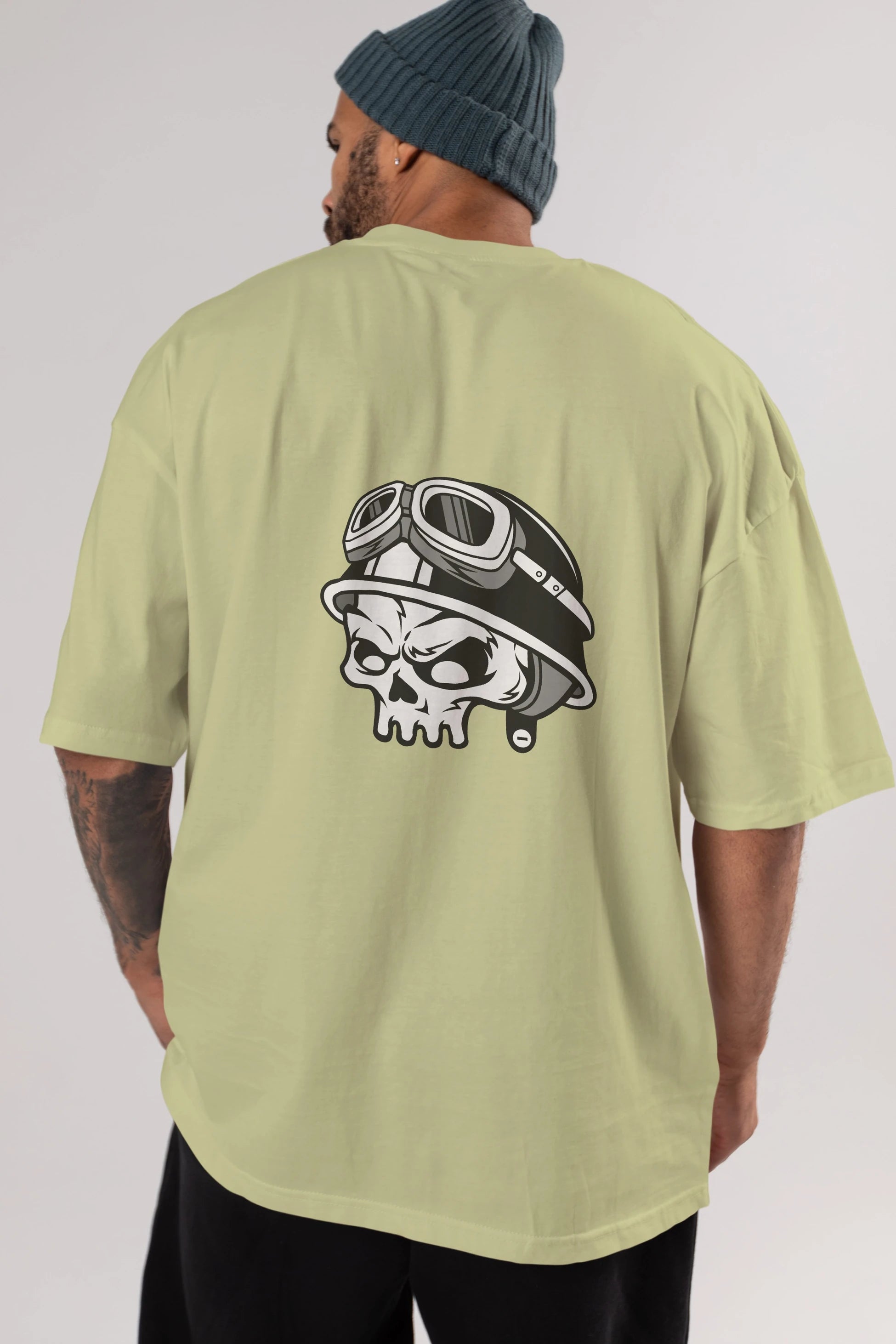 Biker Helmet Arka Baskılı Oversize t-shirt Erkek Kadın Unisex %100 Pamuk tişort