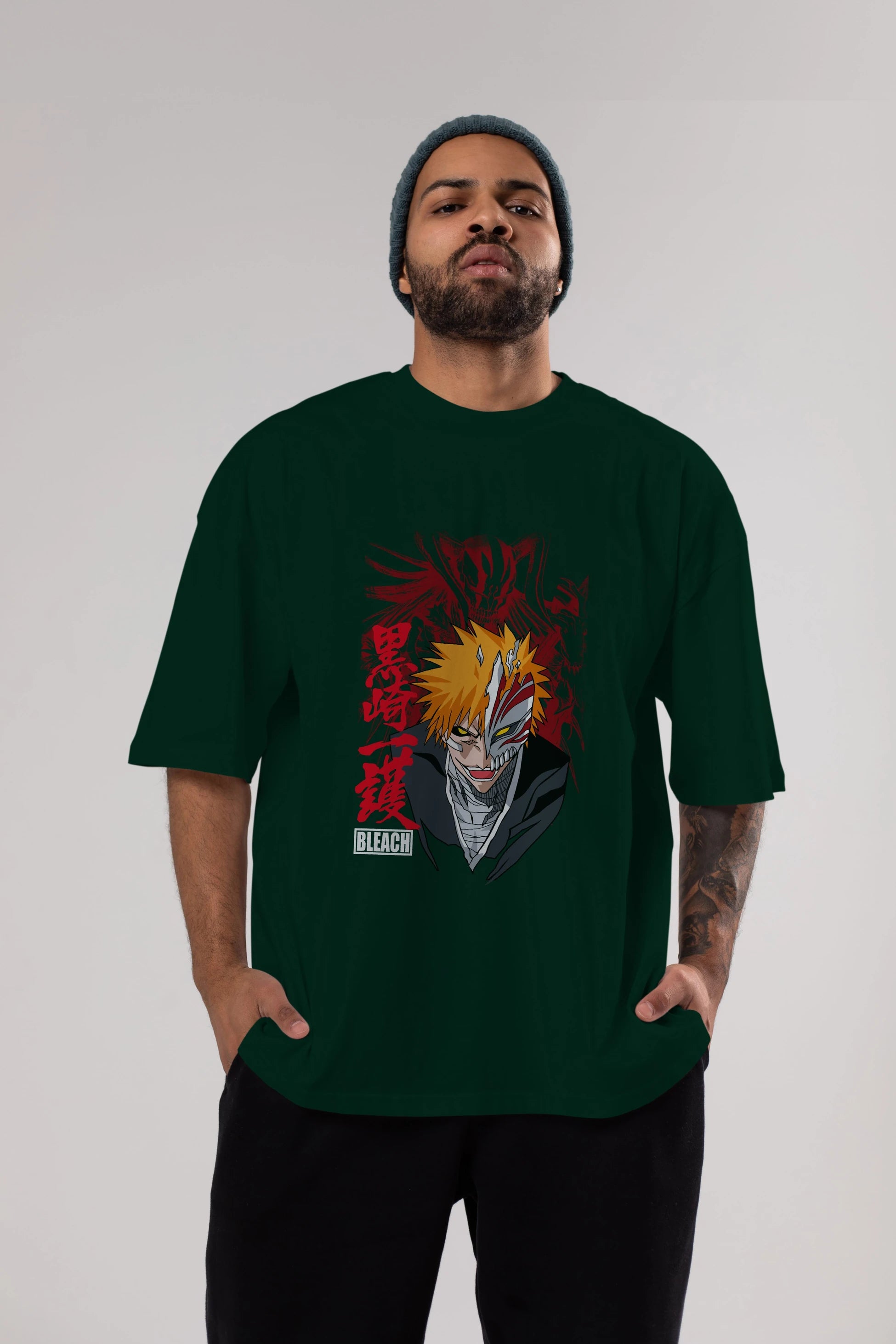 ICHIGO KUROSAKI VIZARD Anime Ön Baskılı Oversize t-shirt %100 pamuk Erkek Kadın Unisex