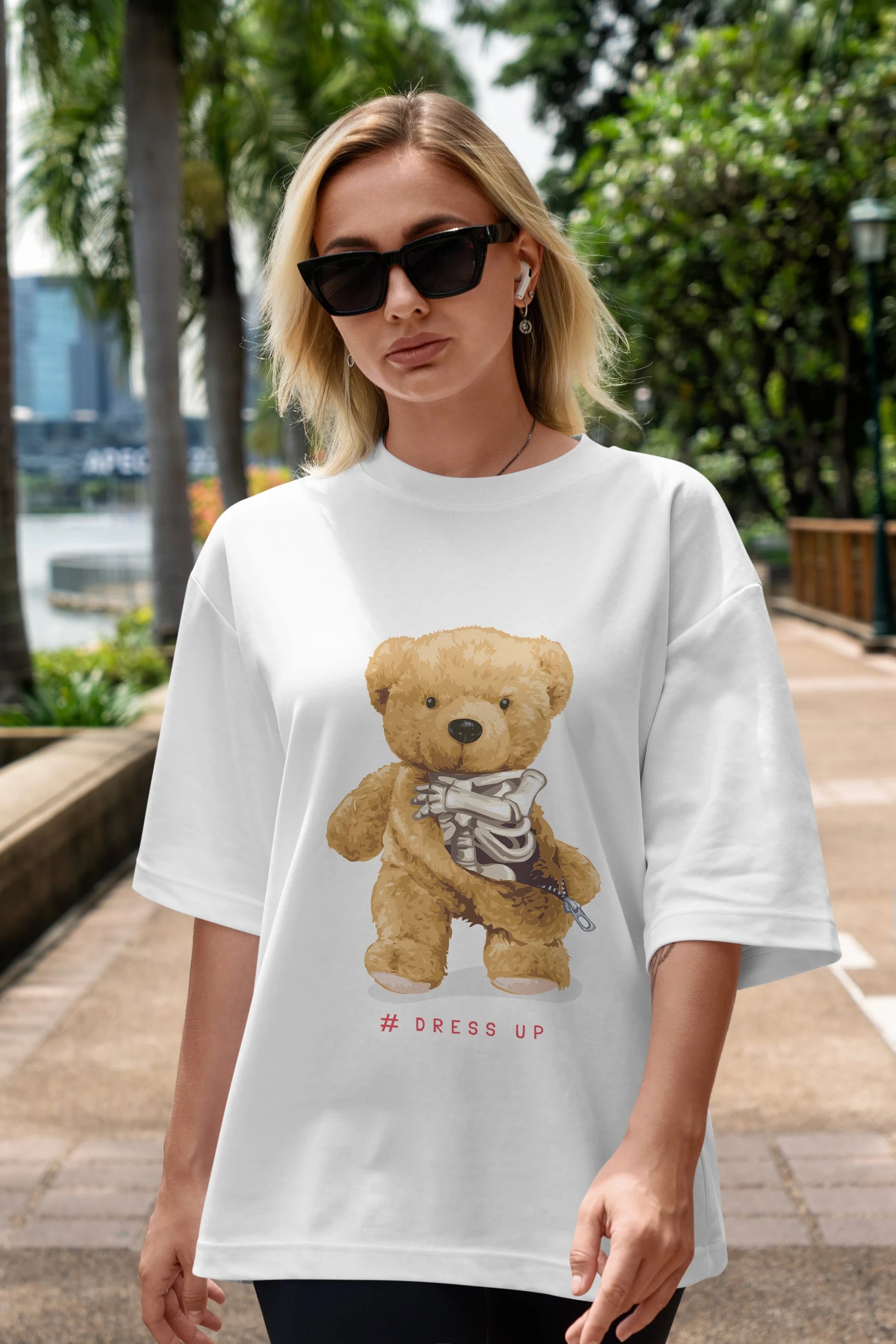 Teddy Bear Dress Up Ön Baskılı Oversize t-shirt Erkek Kadın Unisex %100 Pamuk