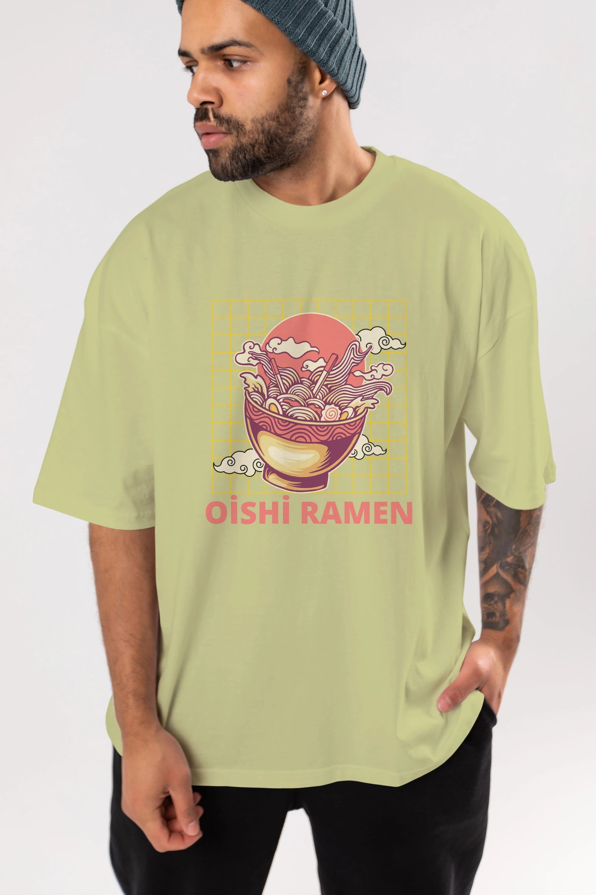 Oishi Ramen Yazılı Ön Baskılı Oversize t-shirt Erkek Kadın Unisex