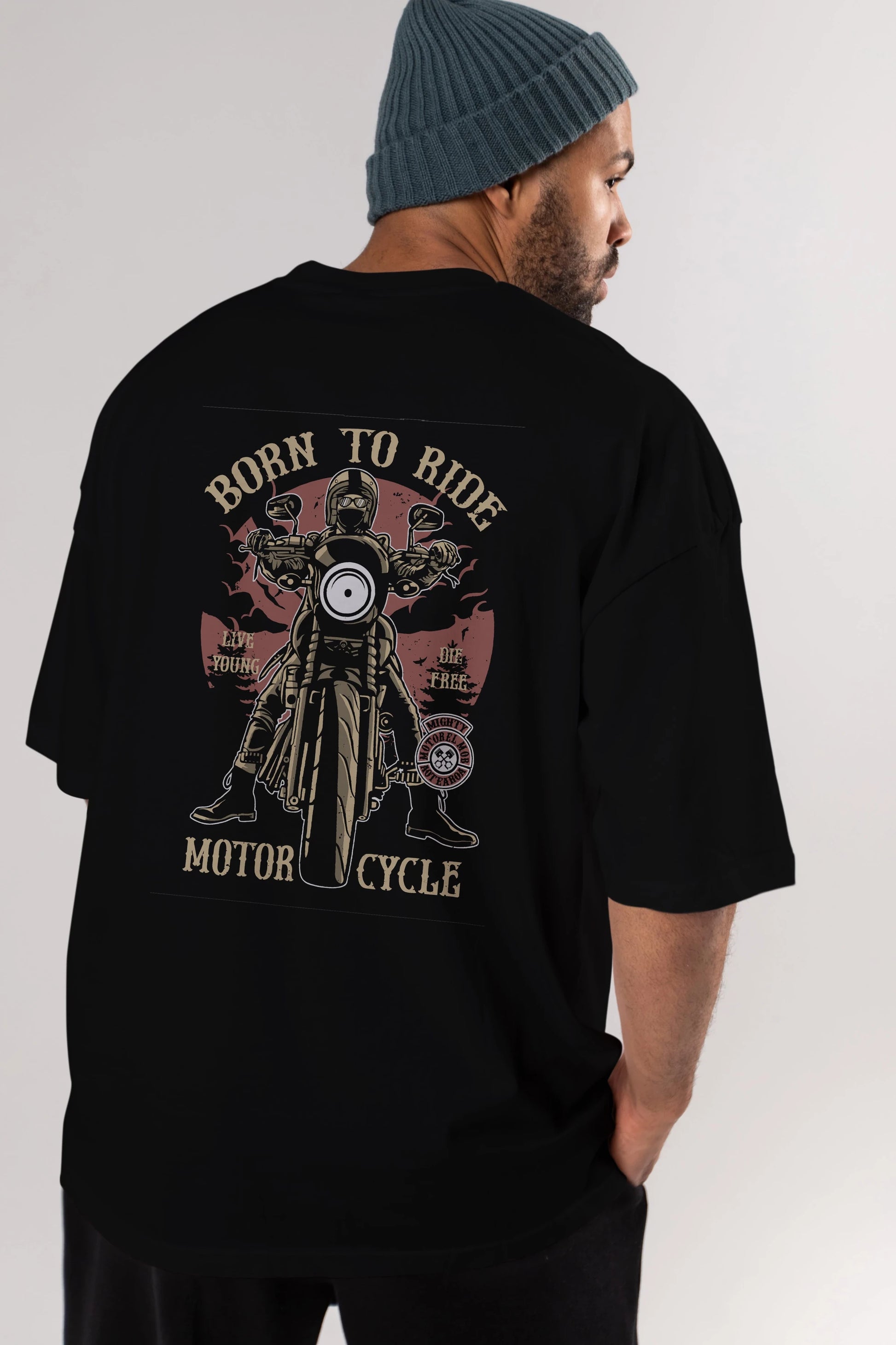 Born To Ride Arka Baskılı Oversize t-shirt Erkek Kadın Unisex %100 Pamuk