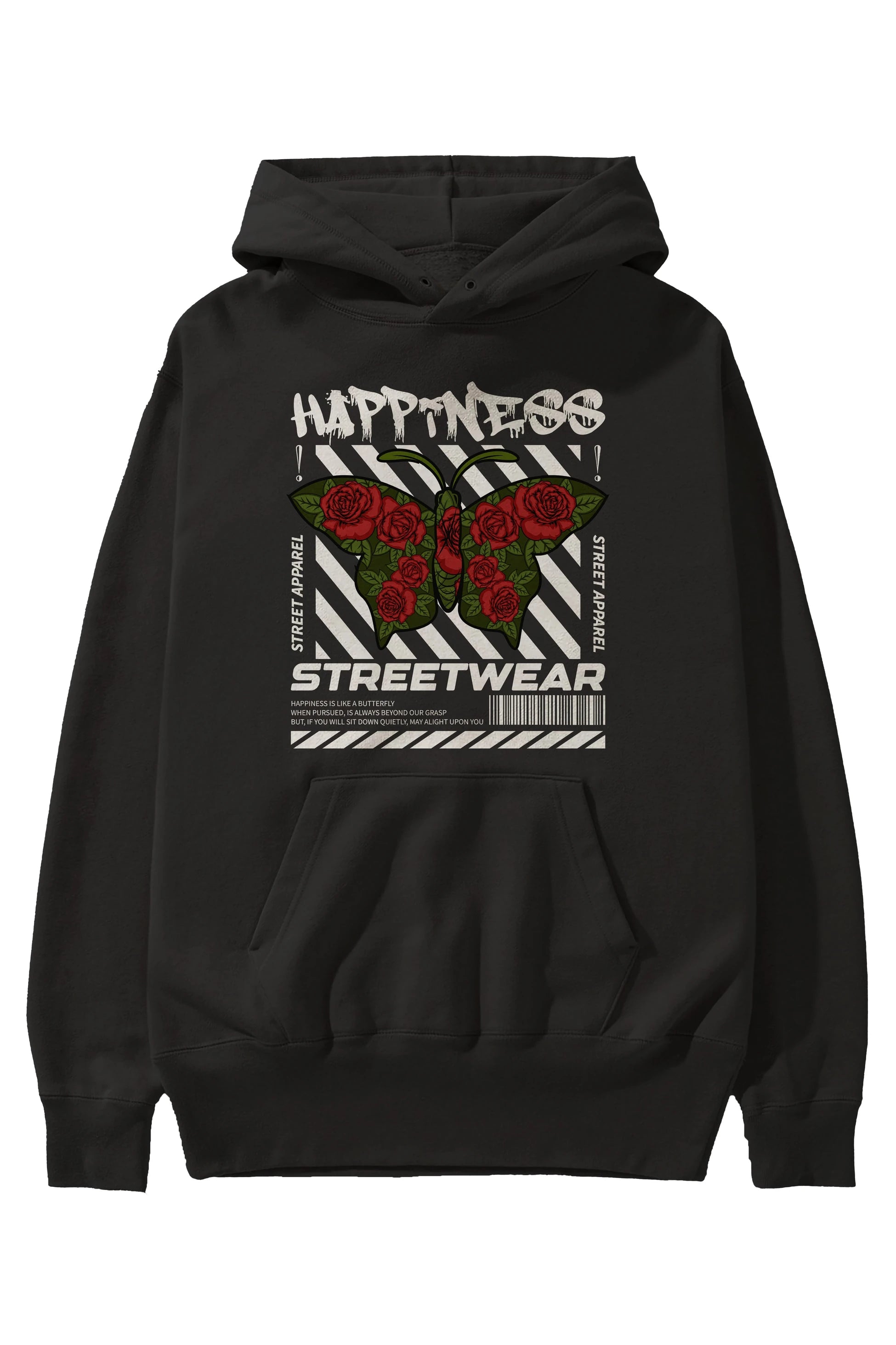 Happiness Streetwear Ön Baskılı Hoodie Oversize Kapüşonlu Sweatshirt Erkek Kadın Unisex