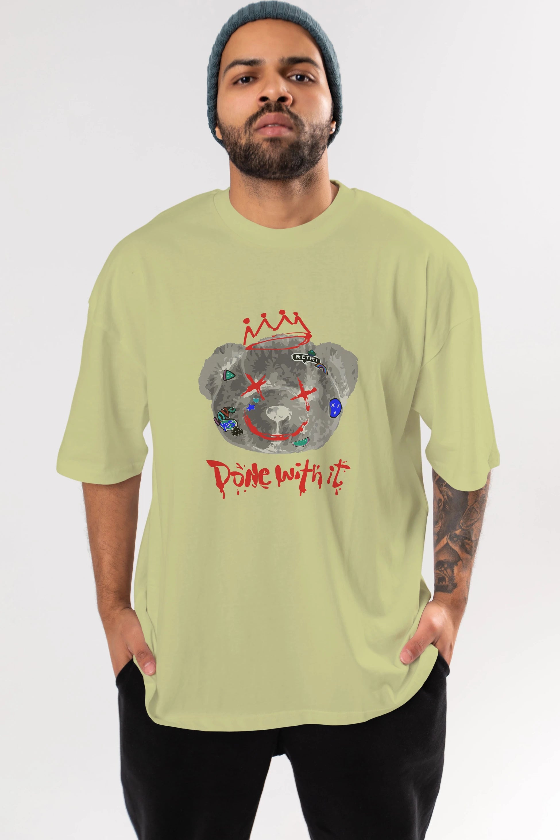 Done With it Bear Ön Baskılı Oversize t-shirt Erkek Kadın Unisex