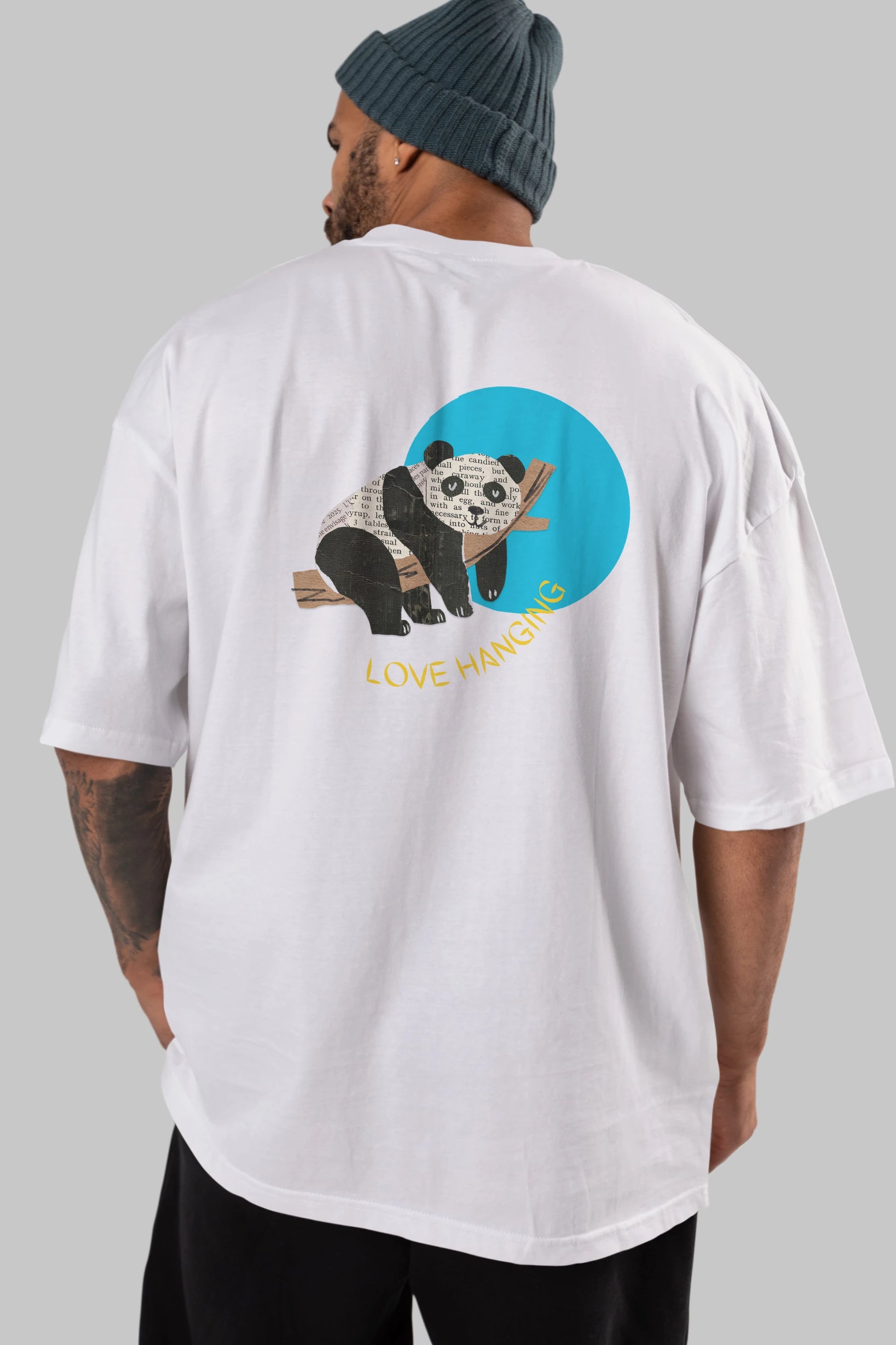 Panda Love Hanging Arka Baskılı Oversize t-shirt Erkek Kadın Unisex