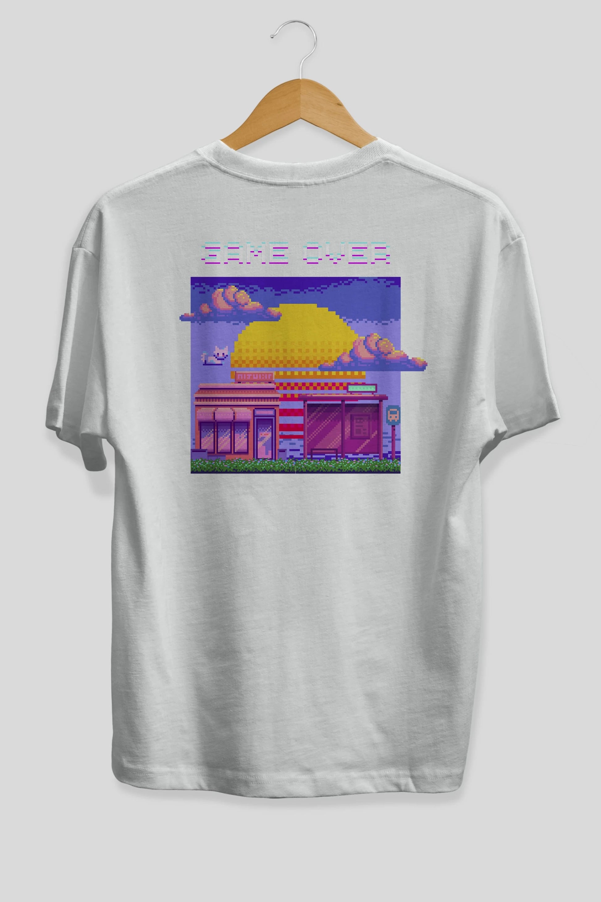 Game Over Yazılı Arka Baskılı Oversize t-shirt Erkek Kadın Unisex