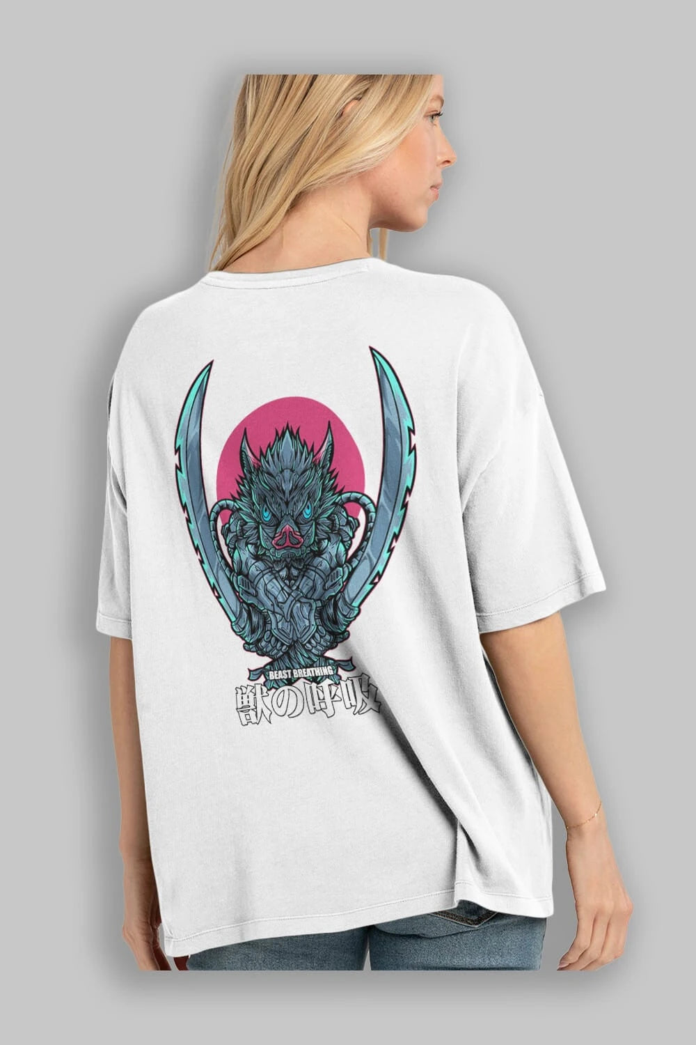 Inosuke DEMON SLAYER Anime Arka Baskılı Oversize t-shirt Erkek Kadın Unisex
