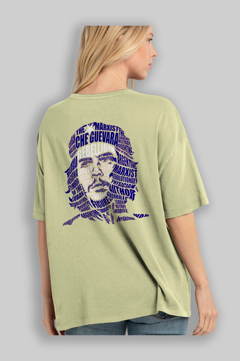 Che Guevara Calligram Arka Baskılı Oversize t-shirt %100 pamuk Erkek Kadın Unisex