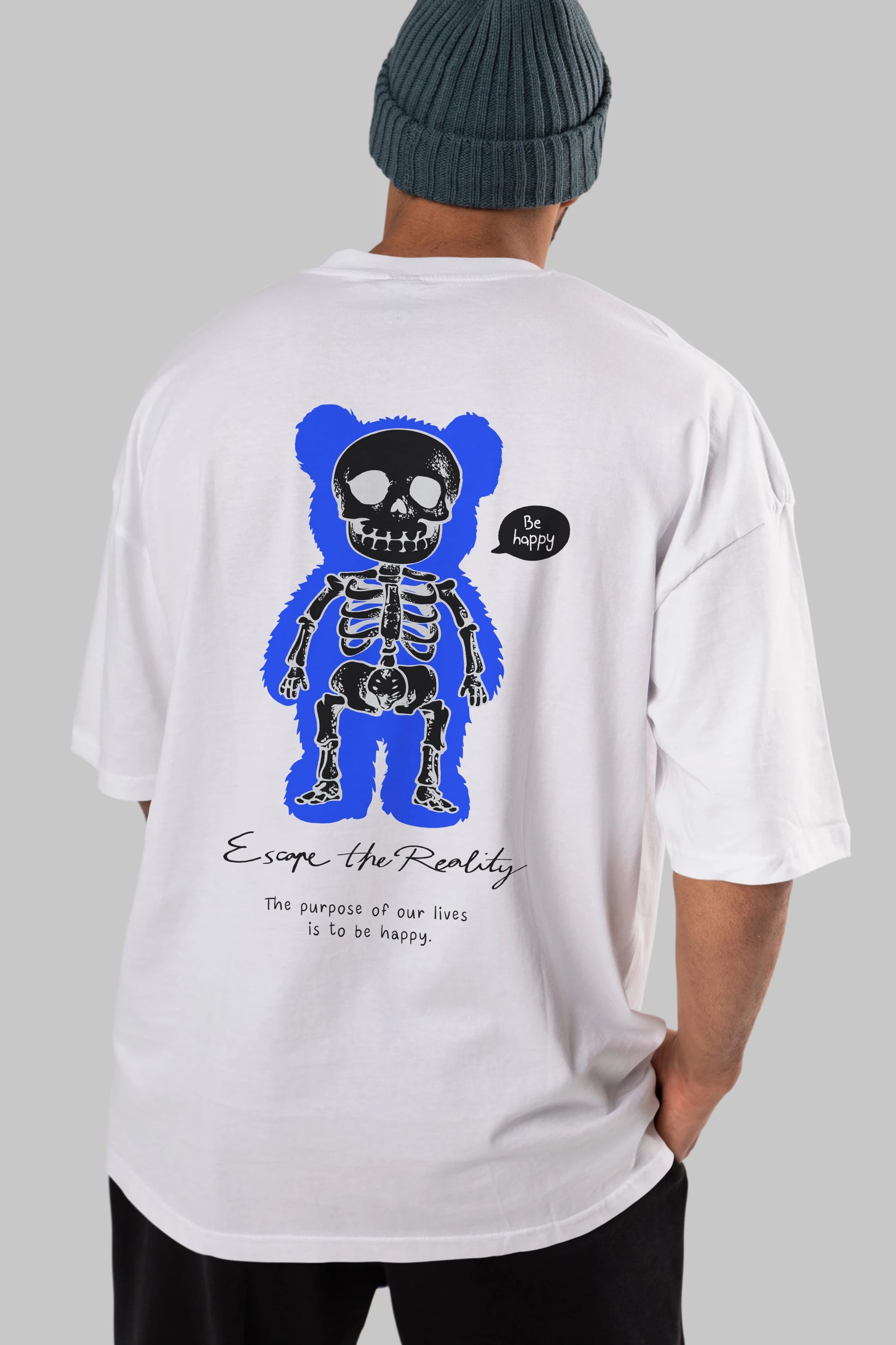 Be Happy Bear Arka Baskılı Oversize t-shirt Erkek Kadın Unisex