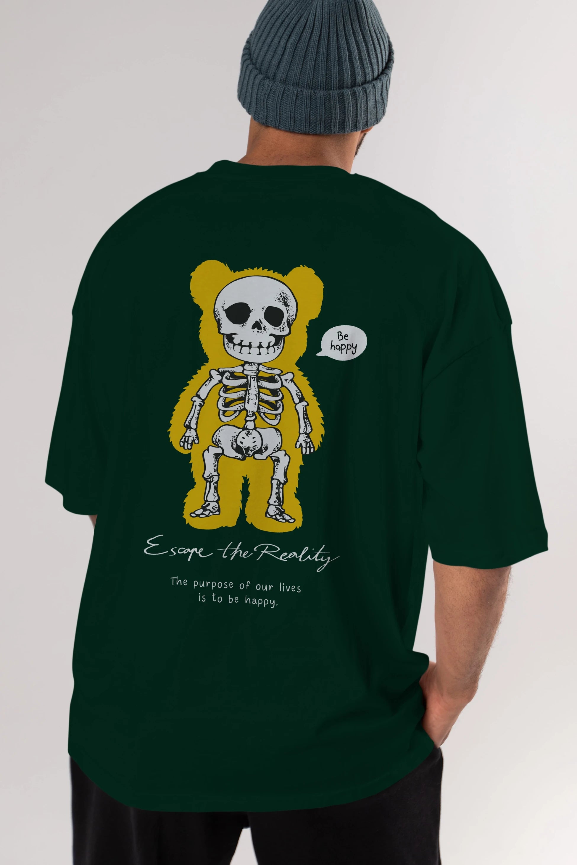 Be Happy Bear Arka Baskılı Oversize t-shirt Erkek Kadın Unisex