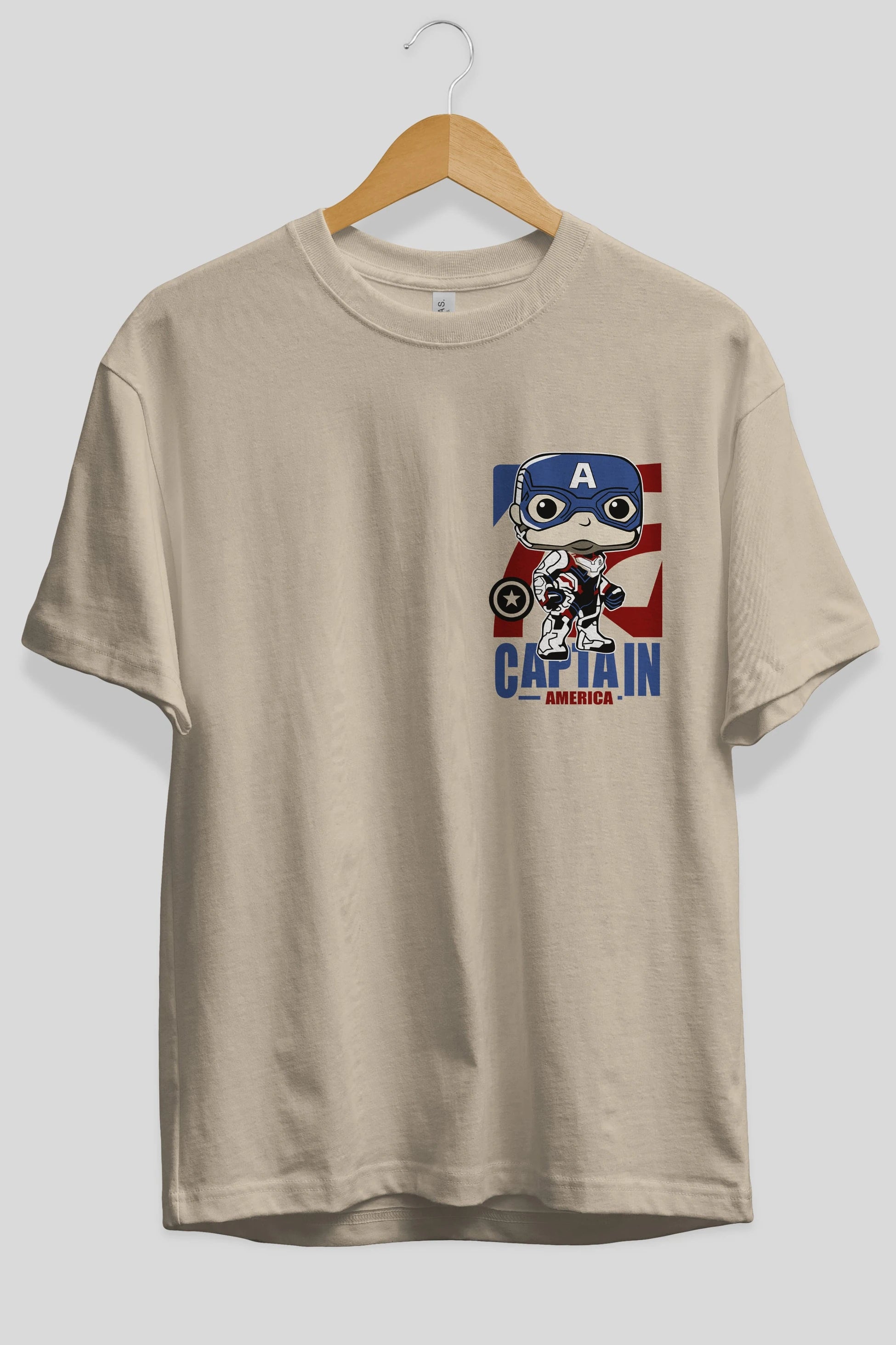 Captain America Ön Sol Baskılı Oversize t-shirt Erkek Kadın Unisex %100 Pamuk Bisiklet Yaka tişort