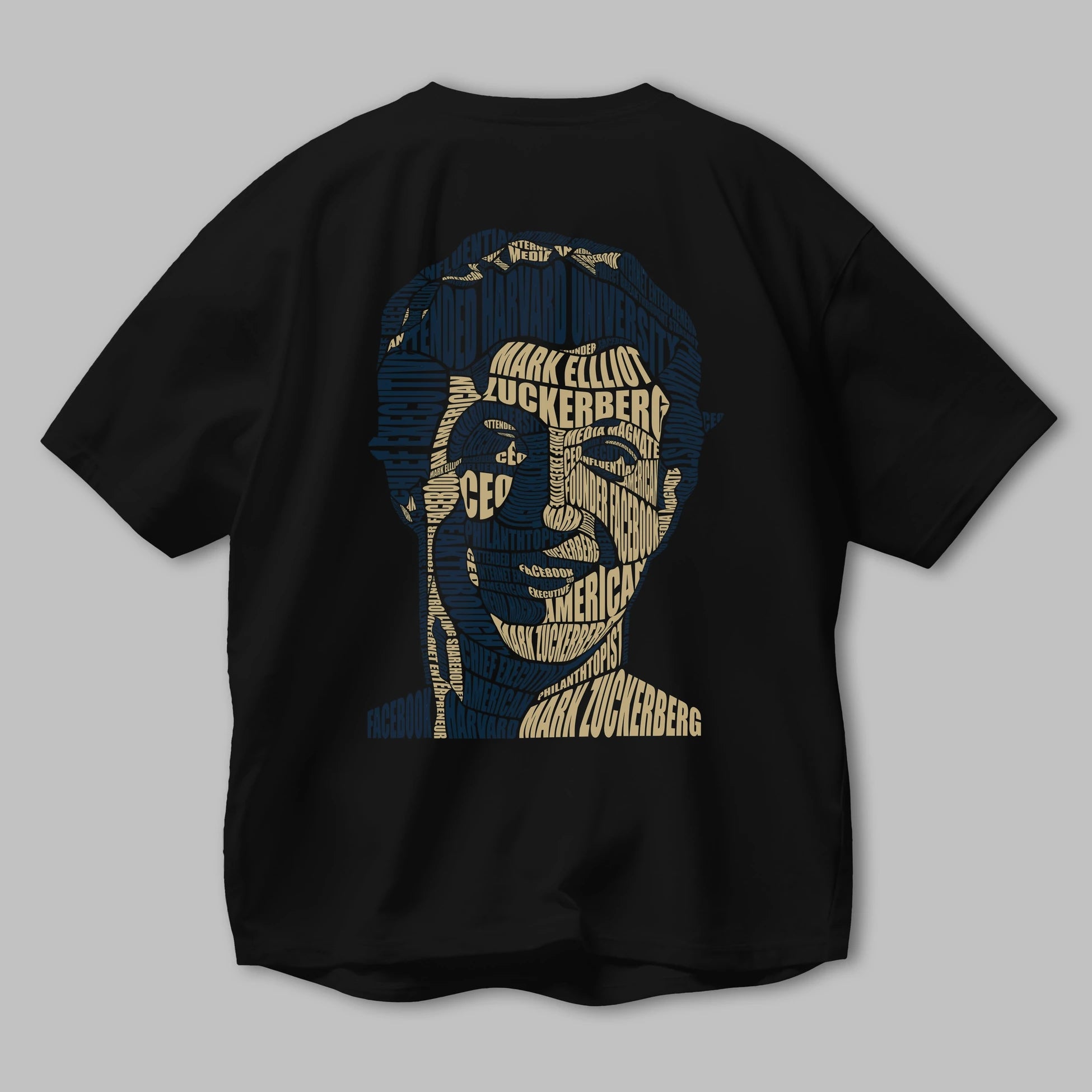 Mark Zuckerberg Calligram Arka Baskılı Oversize t-shirt %100 pamuk Erkek Kadın Unisex