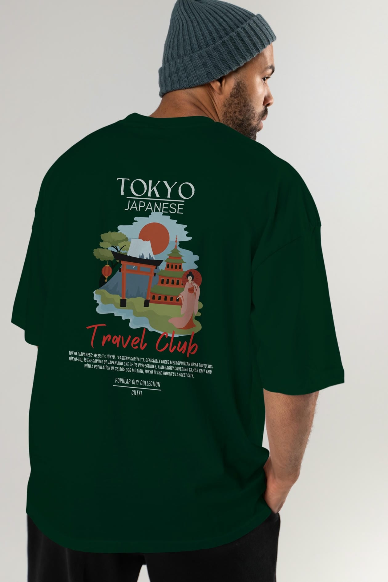 Tokyo Japanese Arka Baskılı Oversize t-shirt Erkek Kadın Pamuk Bisiklet Yaka tişort