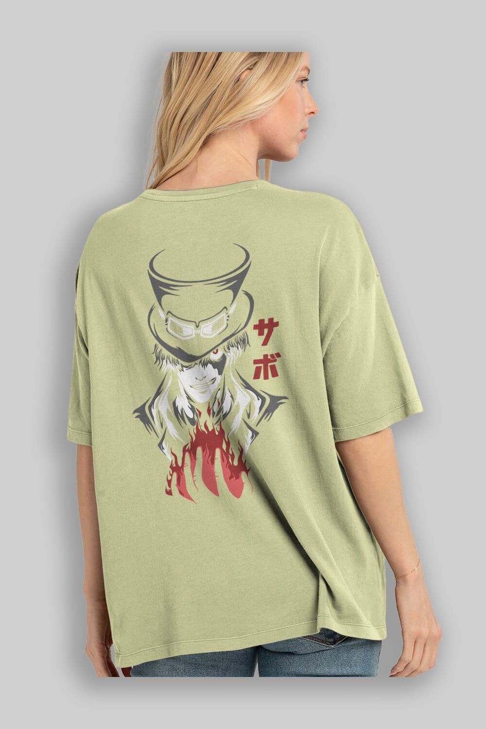 SaboOnePiece Anime Arka Baskılı Oversize t-shirt Erkek Kadın Unisex