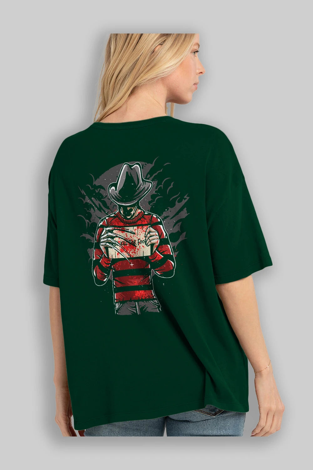 Freddy Will Kill For Food Arka Baskılı Oversize t-shirt Erkek Kadın Unisex %100 Pamuk