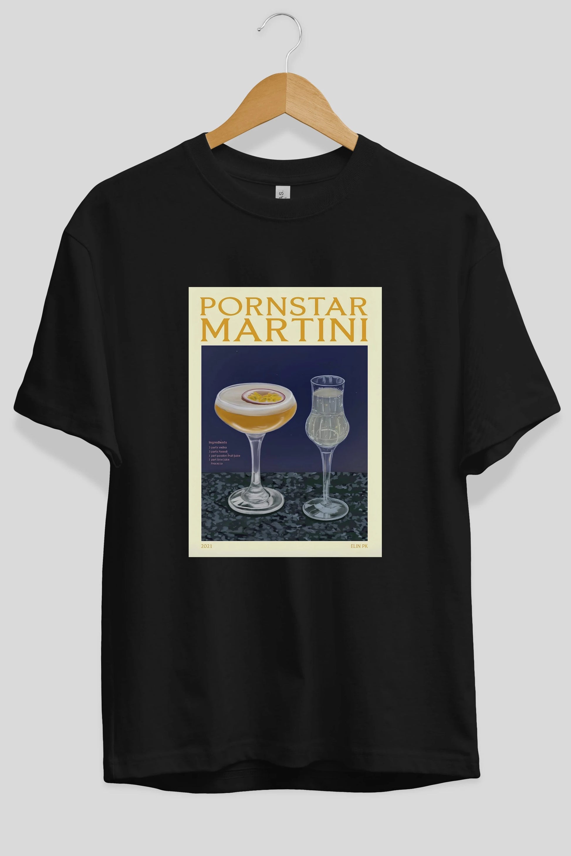 P.rnstar Martini Ön Baskılı Oversize t-shirt Erkek Kadın Unisex %100 Pamuk Bisiklet Yaka tişort