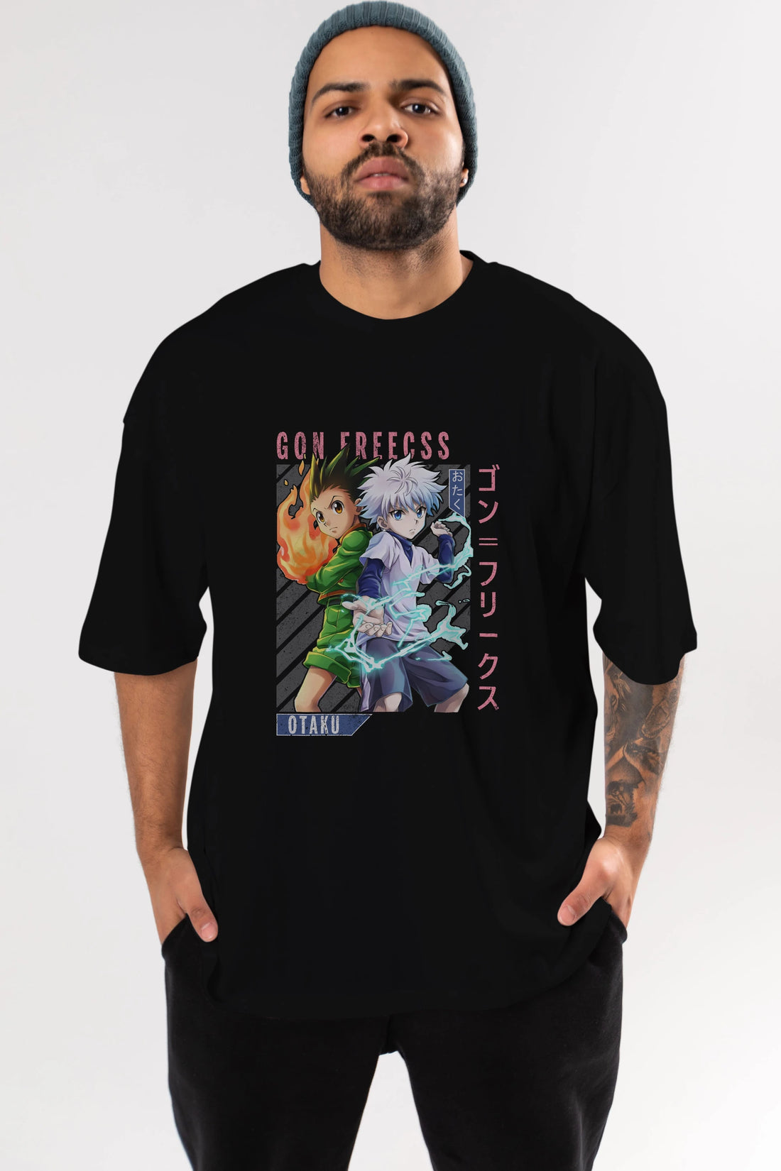 Gon Freecss HUNTER X HUNTER 1 Anime Ön Baskılı Oversize t-shirt %100 pamuk Erkek Kadın Unisex