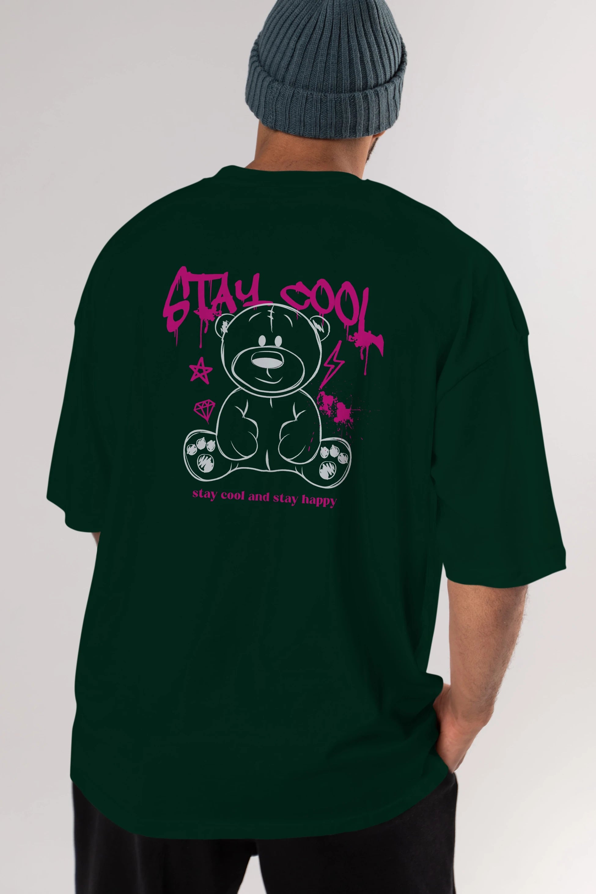 Teddy Bear Stay Cool Arka Baskılı Oversize t-shirt Erkek Kadın Unisex
