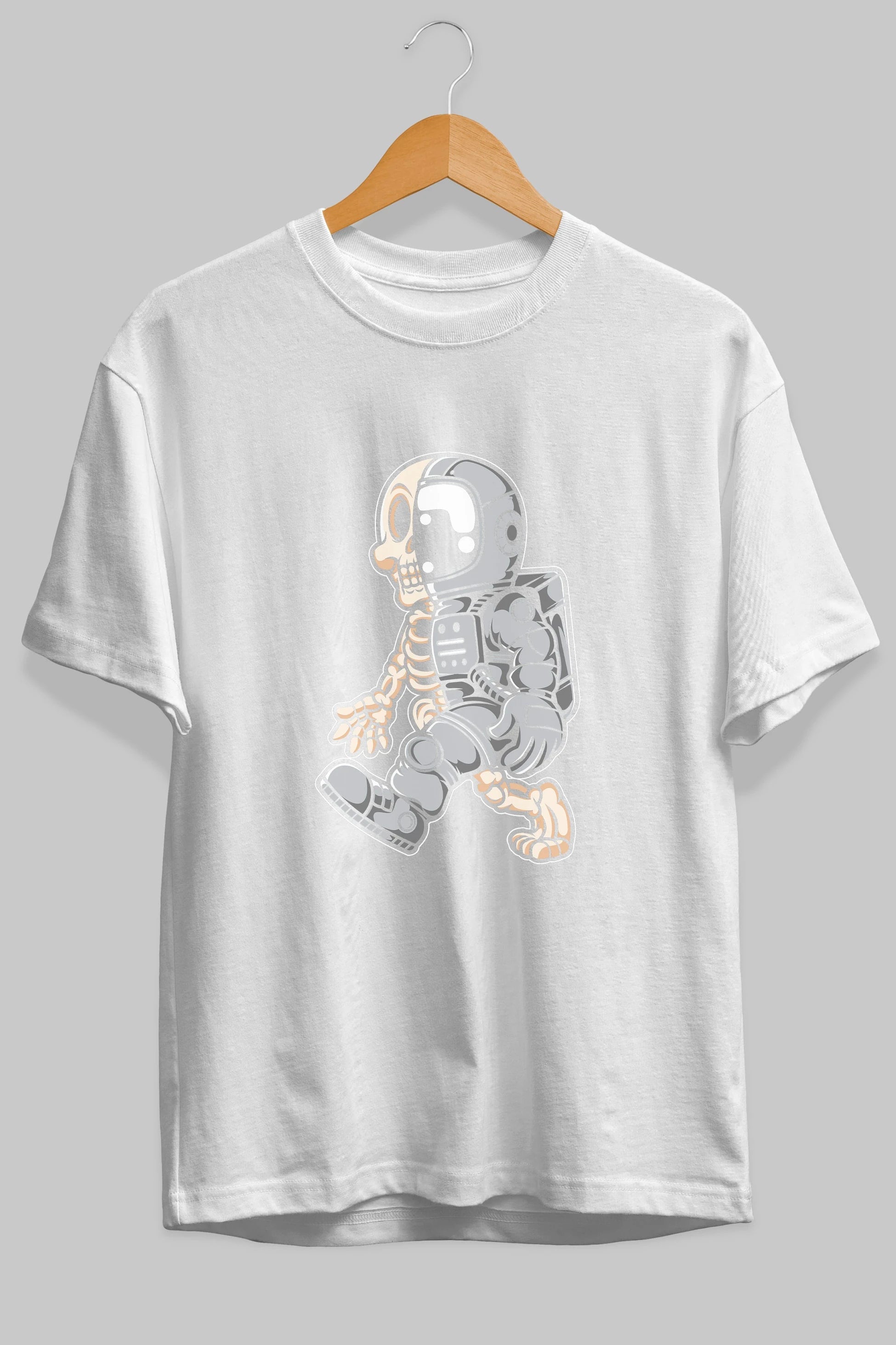 Astronaut Half Skull Ön Baskılı Oversize t-shirt Erkek Kadın Unisex