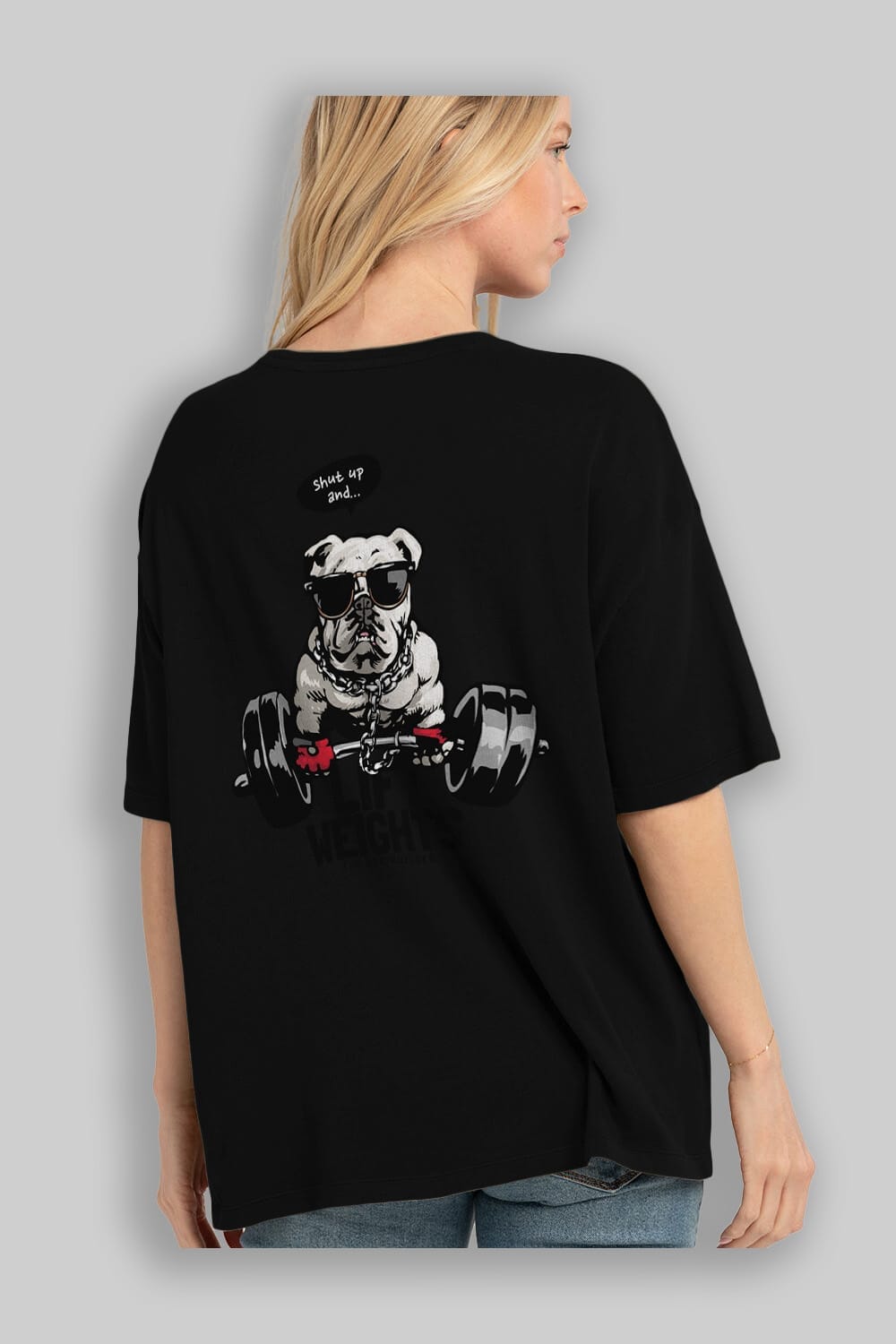 Teddy Bear Lift Weights Arka Baskılı Oversize t-shirt Erkek Kadın Unisex %100 Pamuk