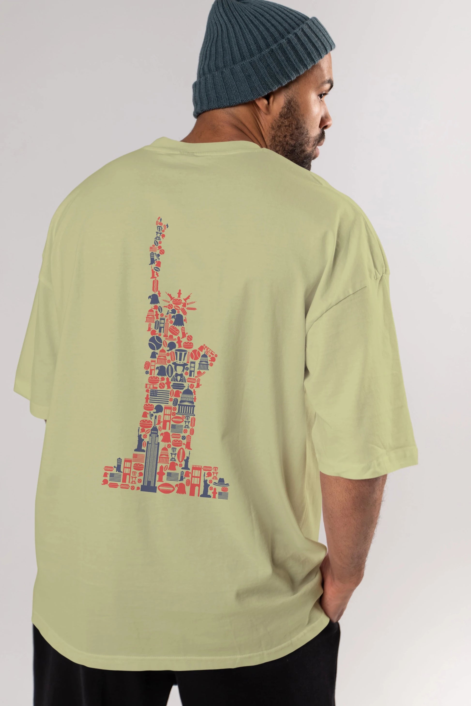 Liberty Arka Baskılı Oversize t-shirt %100 pamuk Erkek Kadın Unisex