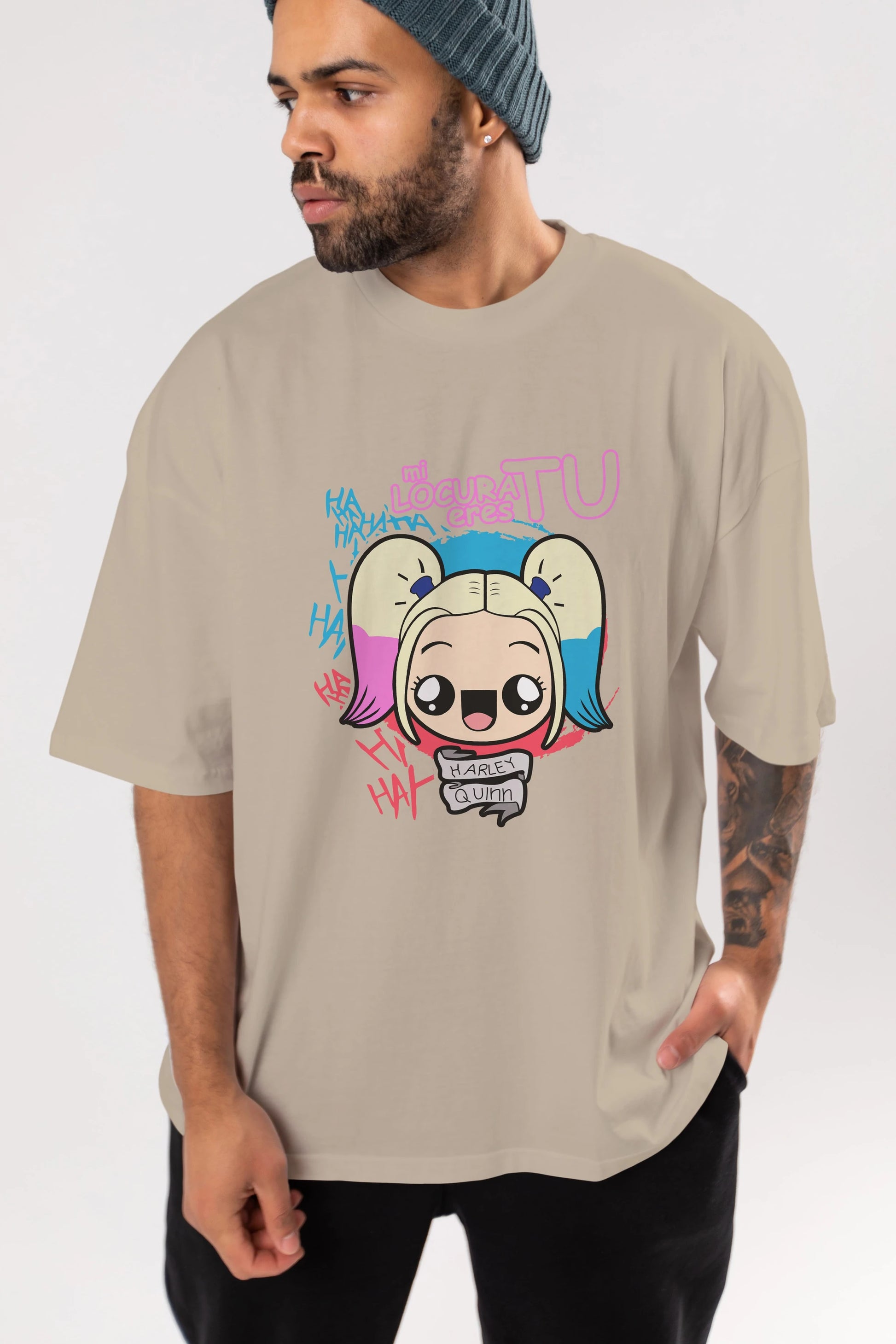 Harley Quinn Ön Baskılı Oversize t-shirt Erkek Kadın Unisex %100 Pamuk Bisiklet Yaka tişort